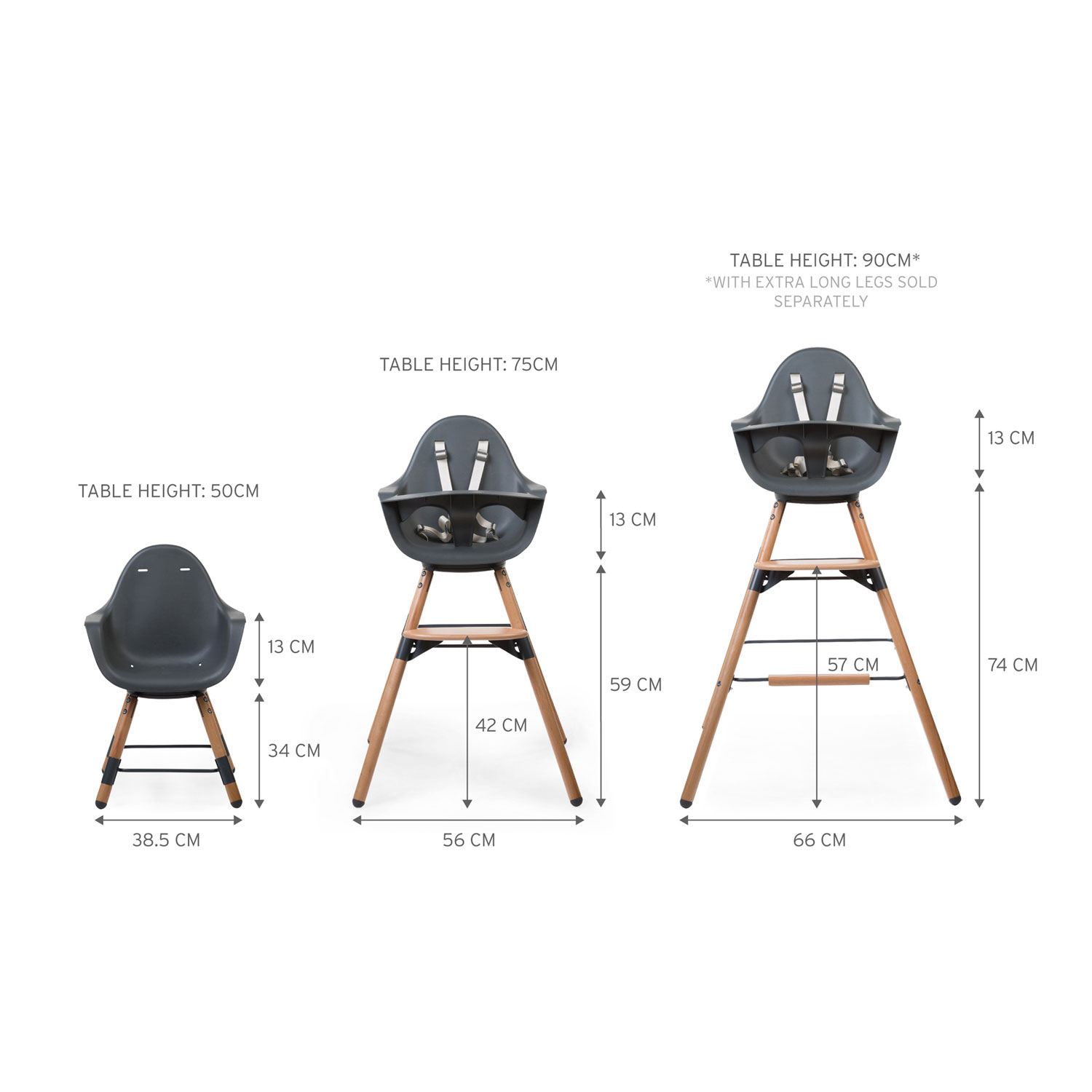 Childhome Evolu One.80° Convertible High Chair with Tray - Anthracite