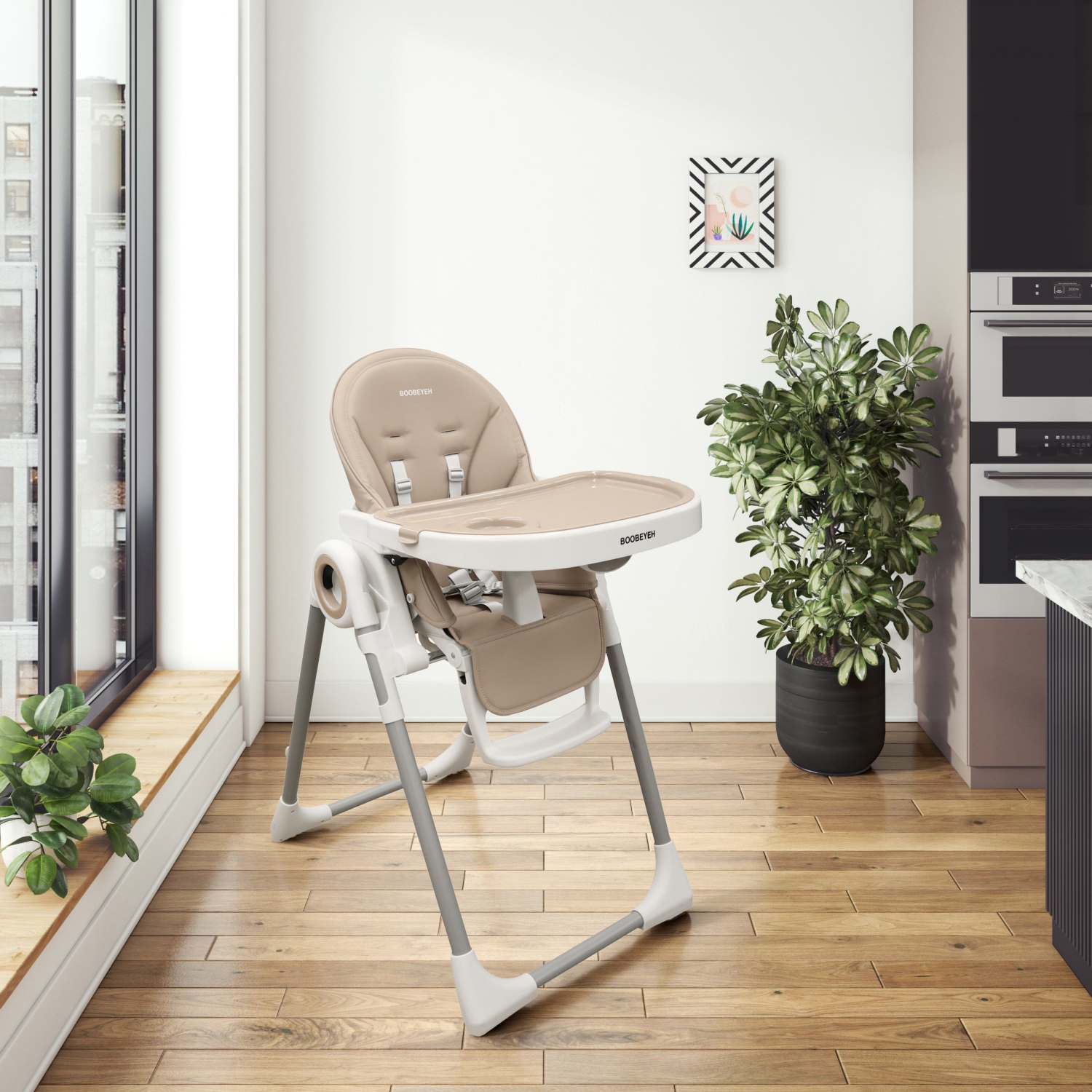 Chaise haute pliable pour bébé h2 de Boobeyeh, Fortronsimo, gris pâle