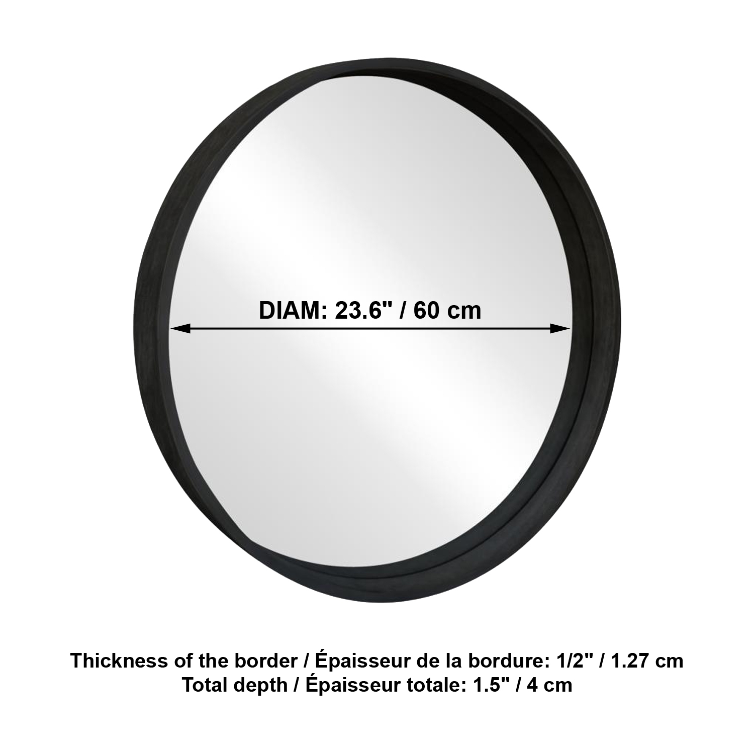 ITY International - Round Wall Mirror, 23.6" Diameter, Black Frame