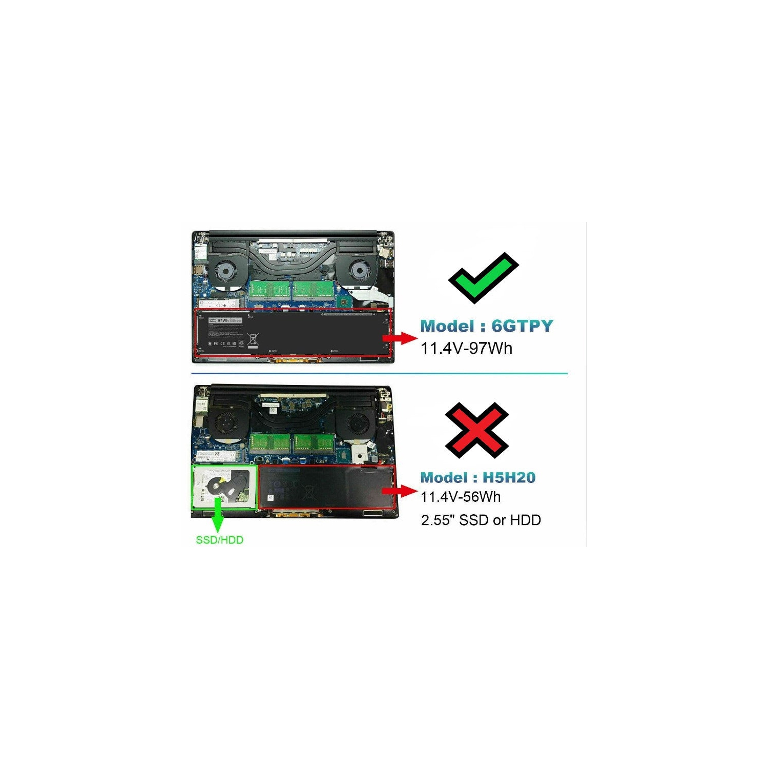 New Genuine Dell XPS 15 7590 9550 9560 9570 Battery 97Wh GPM03 6GTPY