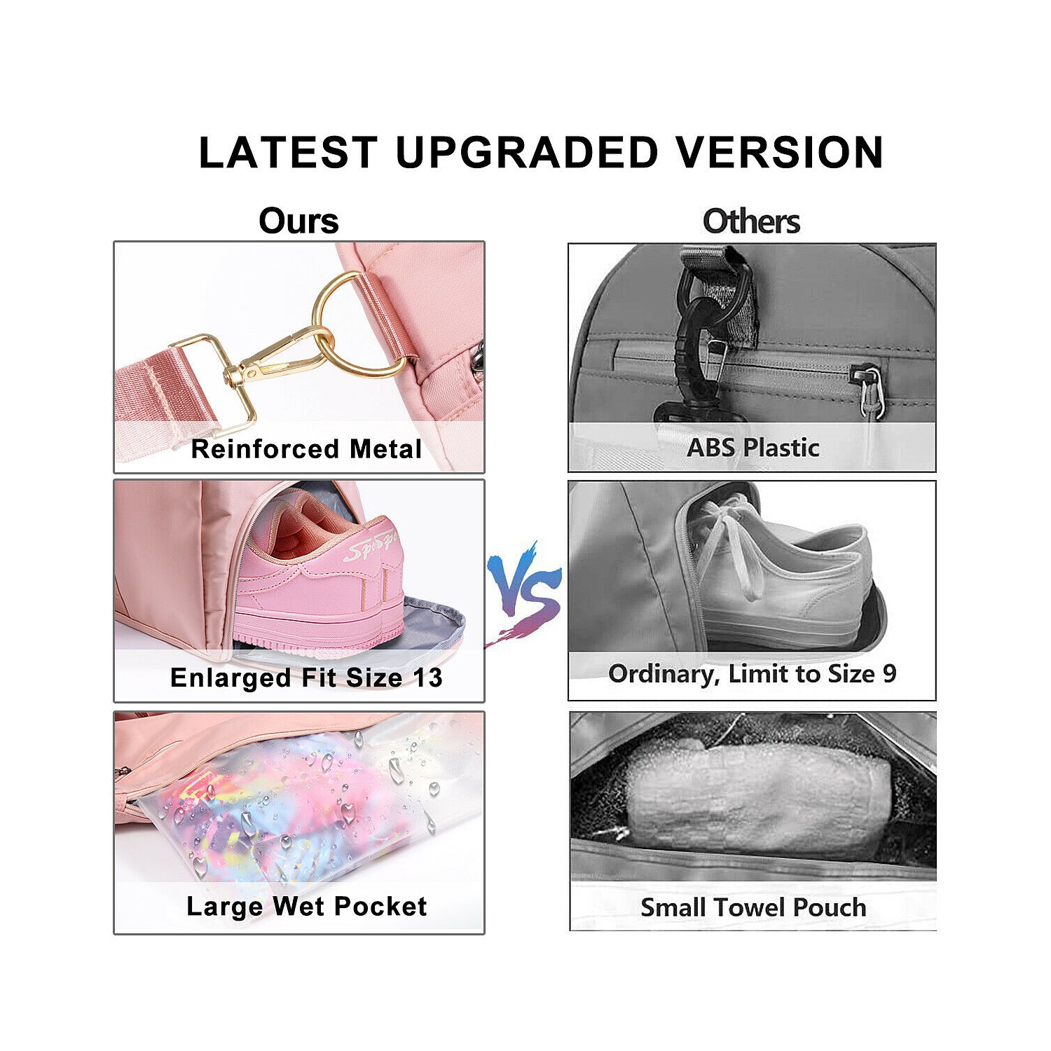 Sac sport avec compartiment pour chaussures et poches humides pour hommes et femmes légers