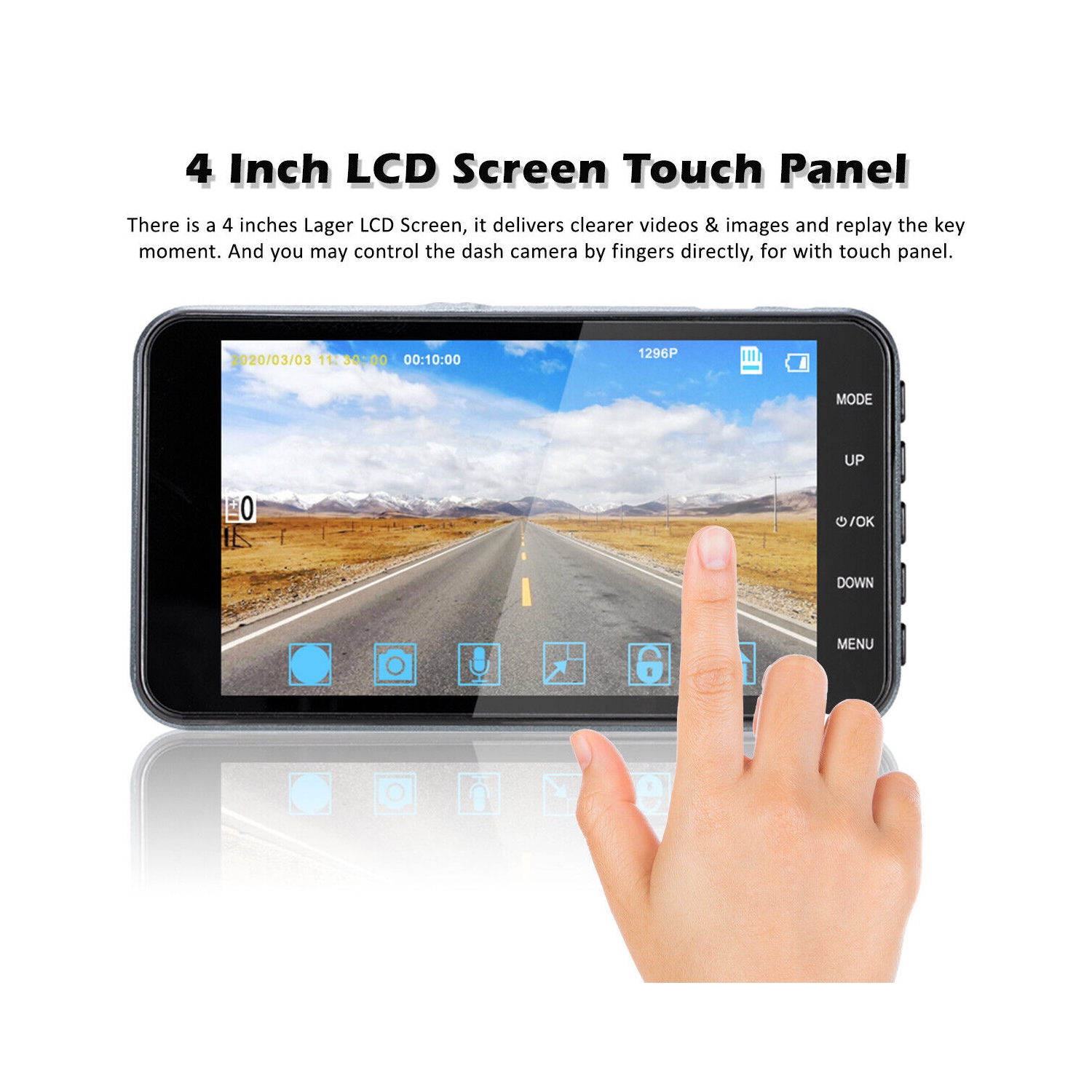 Caméra de tableau de bord double HD intégrale 1296P avec vision nocturne grand-angle 140° 4 po pour l’auto