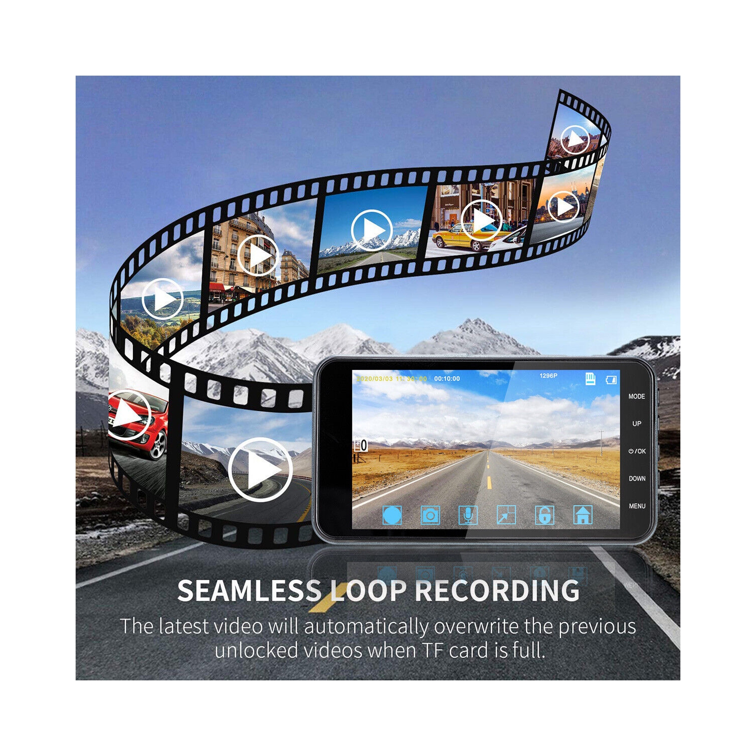 Caméra de tableau de bord double HD intégrale 1296P avec vision nocturne grand-angle 140° 4 po pour l’auto