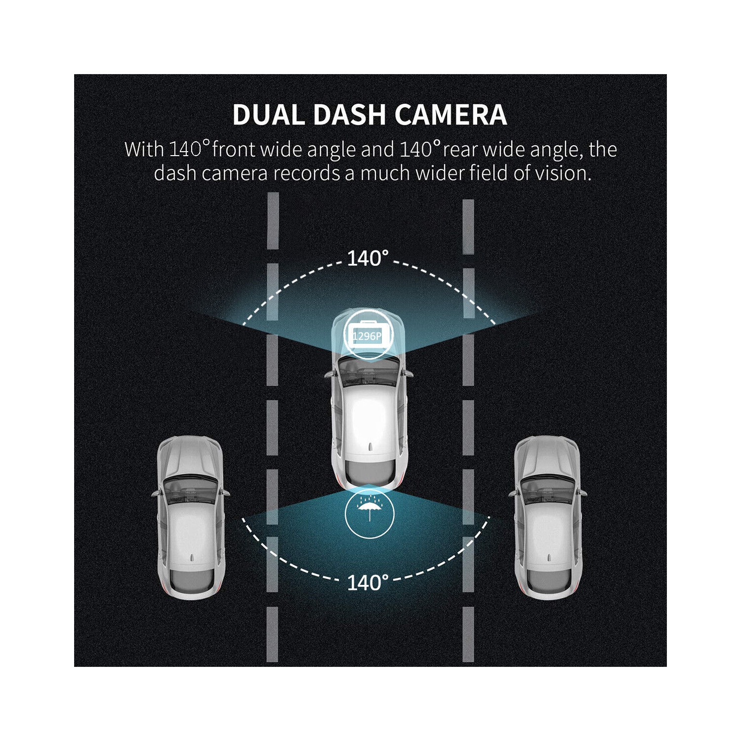 Caméra de tableau de bord double HD intégrale 1296P avec vision nocturne grand-angle 140° 4 po pour l’auto