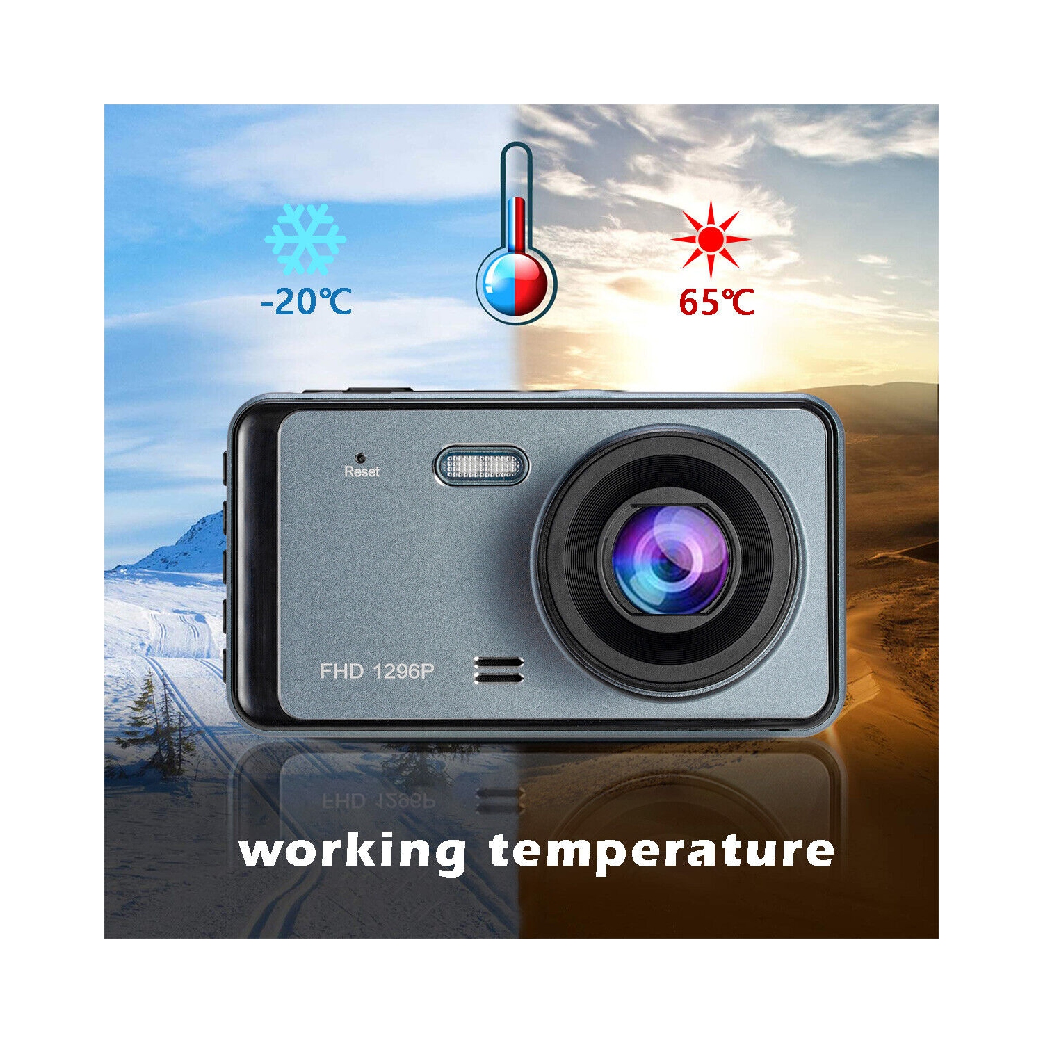 Caméra de tableau de bord double HD intégrale 1296P avec vision nocturne grand-angle 140° 4 po pour l’auto