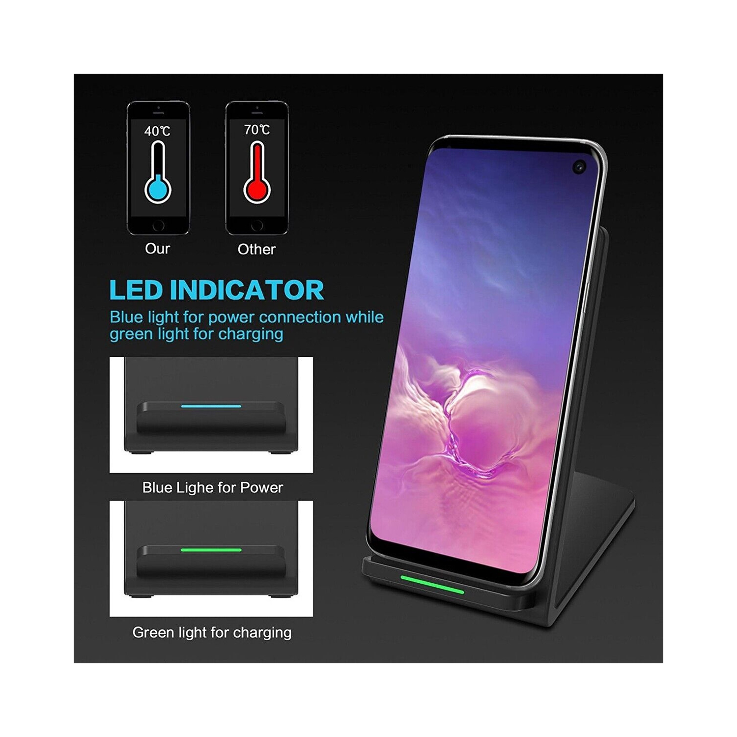 15W Qi-Certified Fast Wireless Charging Stand for Galaxy S21 S20 iPhone 12 11 Xs