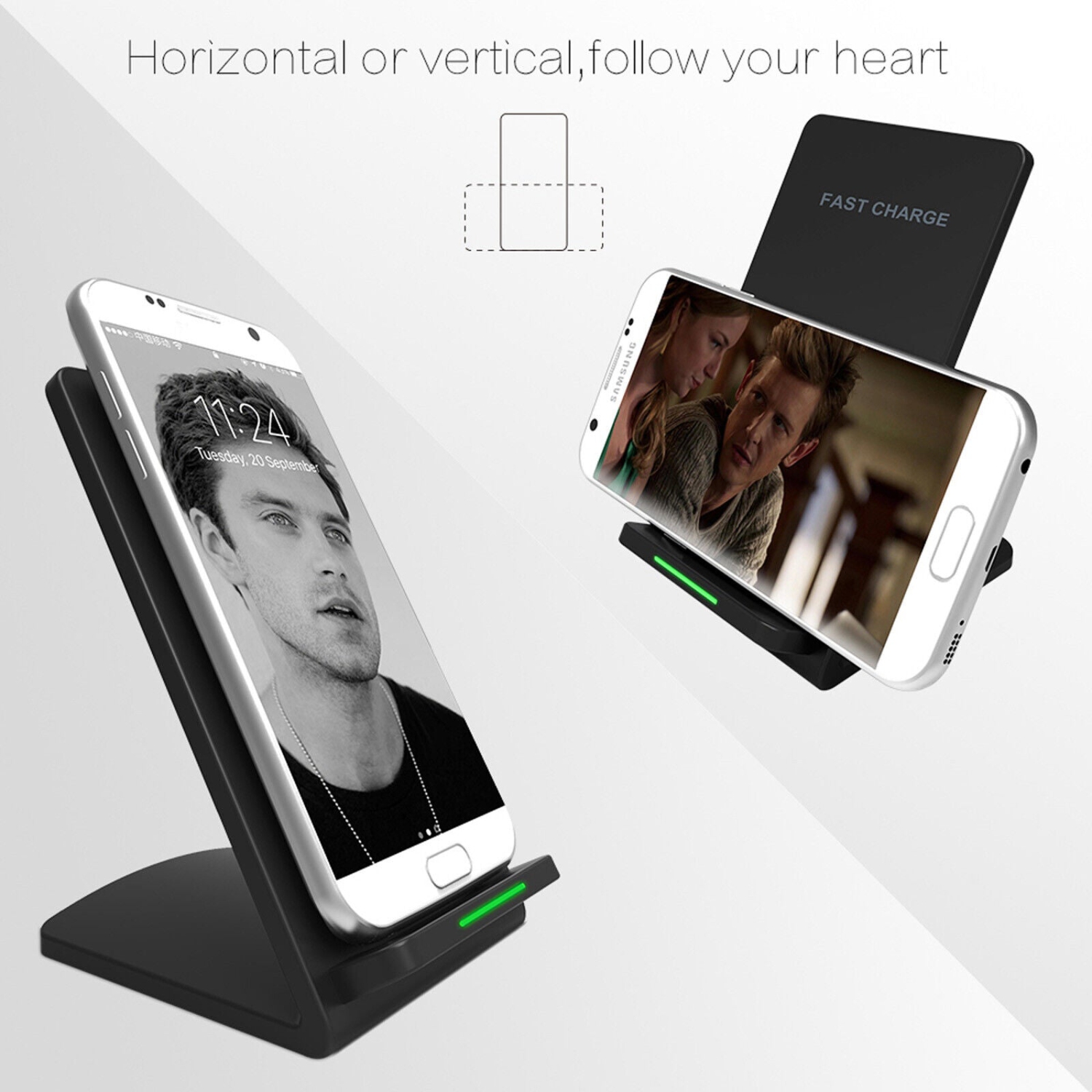 15W Qi-Certified Fast Wireless Charging Stand for Galaxy S21 S20 iPhone 12 11 Xs