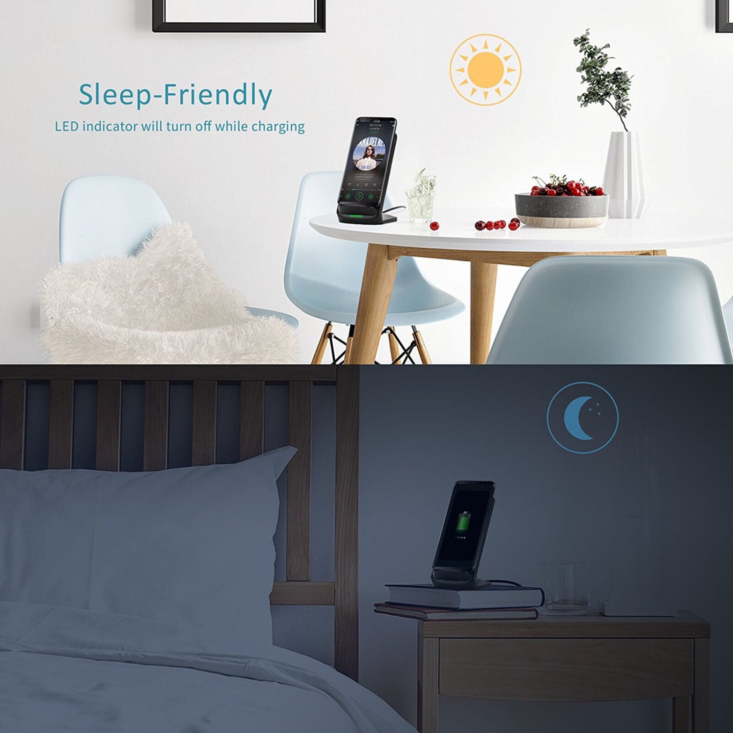 15W Qi-Certified Fast Wireless Charging Stand for Galaxy S21 S20 iPhone 12 11 Xs