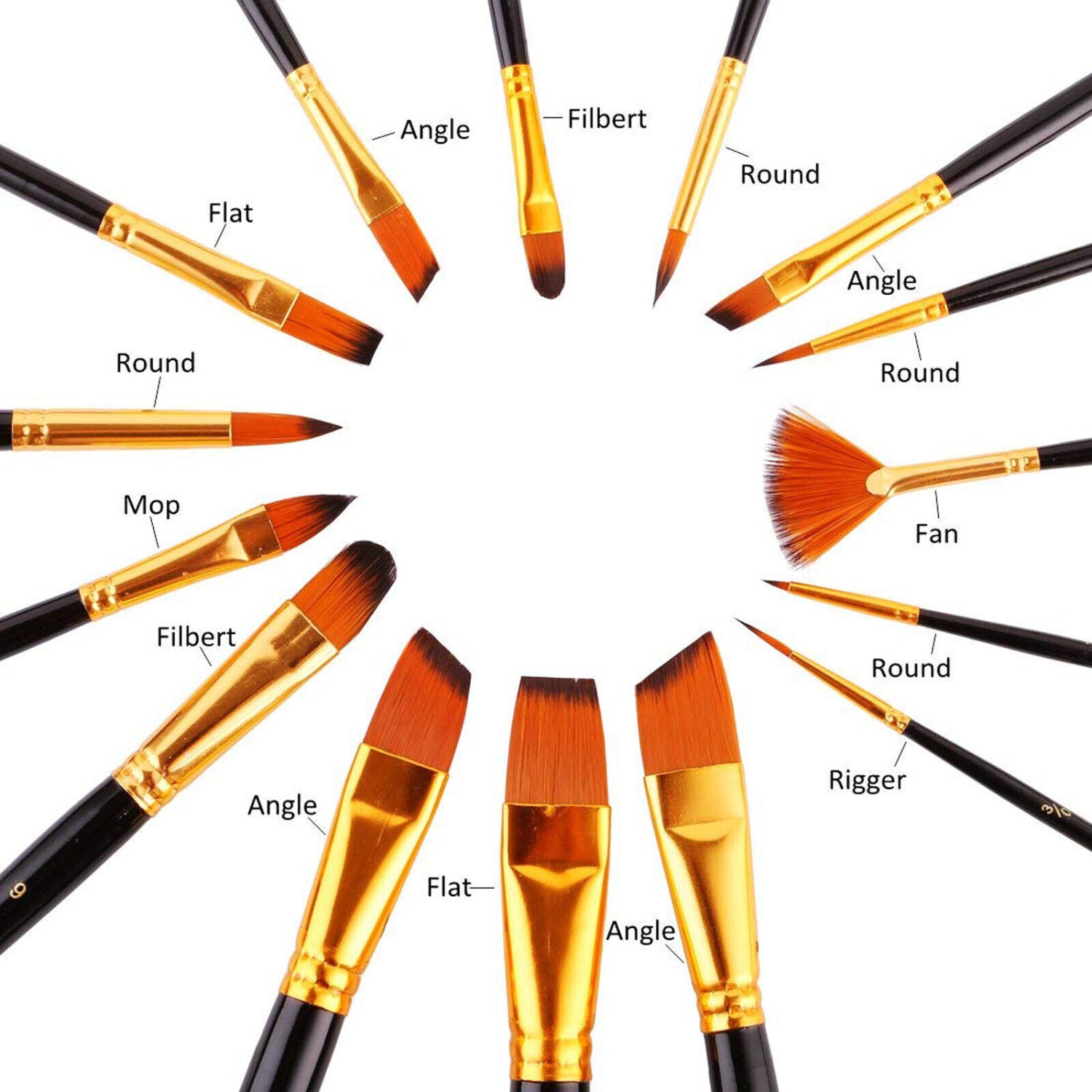 PAQUET DE 15 PINCEAUX D'ARTISTE BRUN SABLE EN ACRYLIQUE