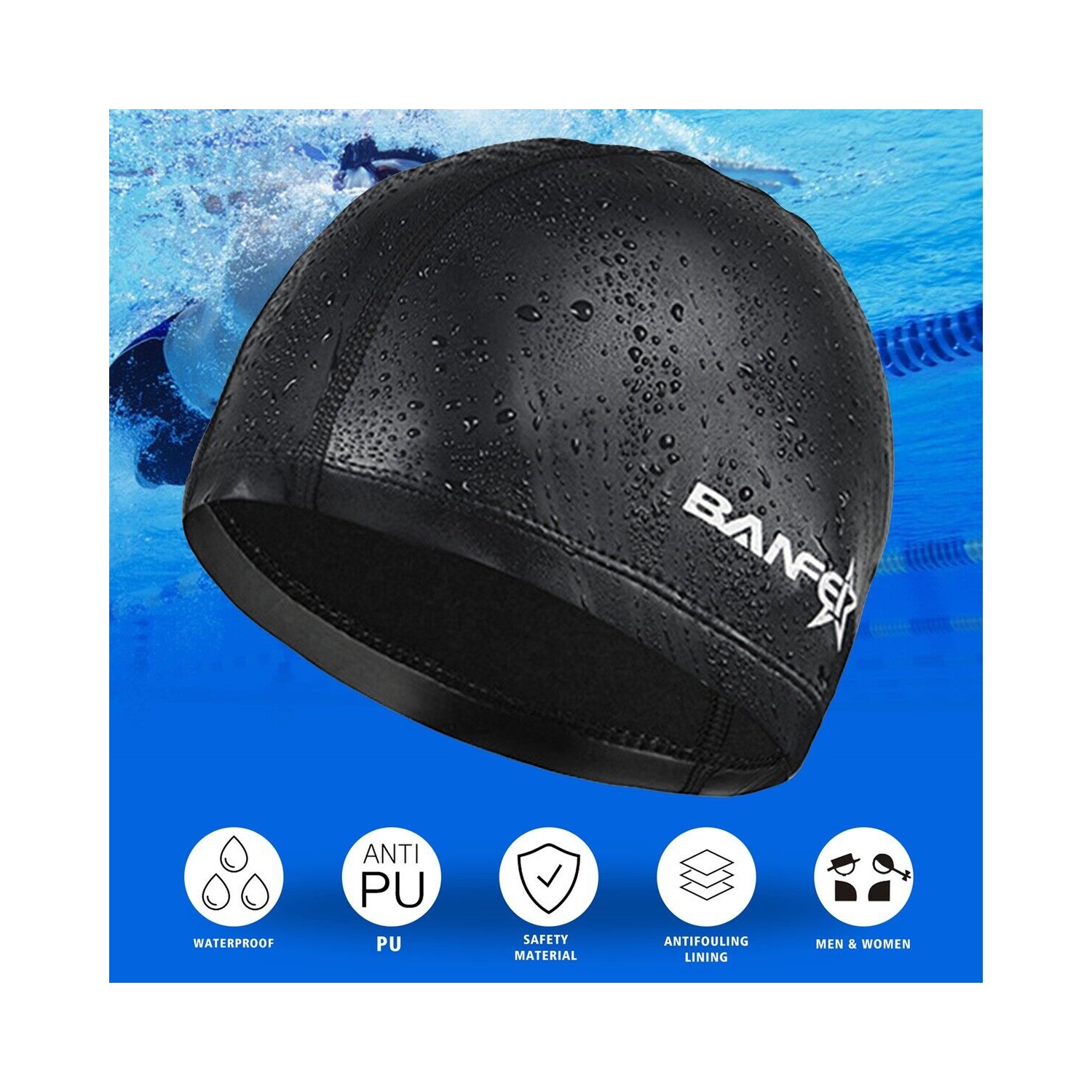 Sac de sport noir, capuchon en polyuréthane, lunettes et caleçon de bain antibuée et UV pour hommes au