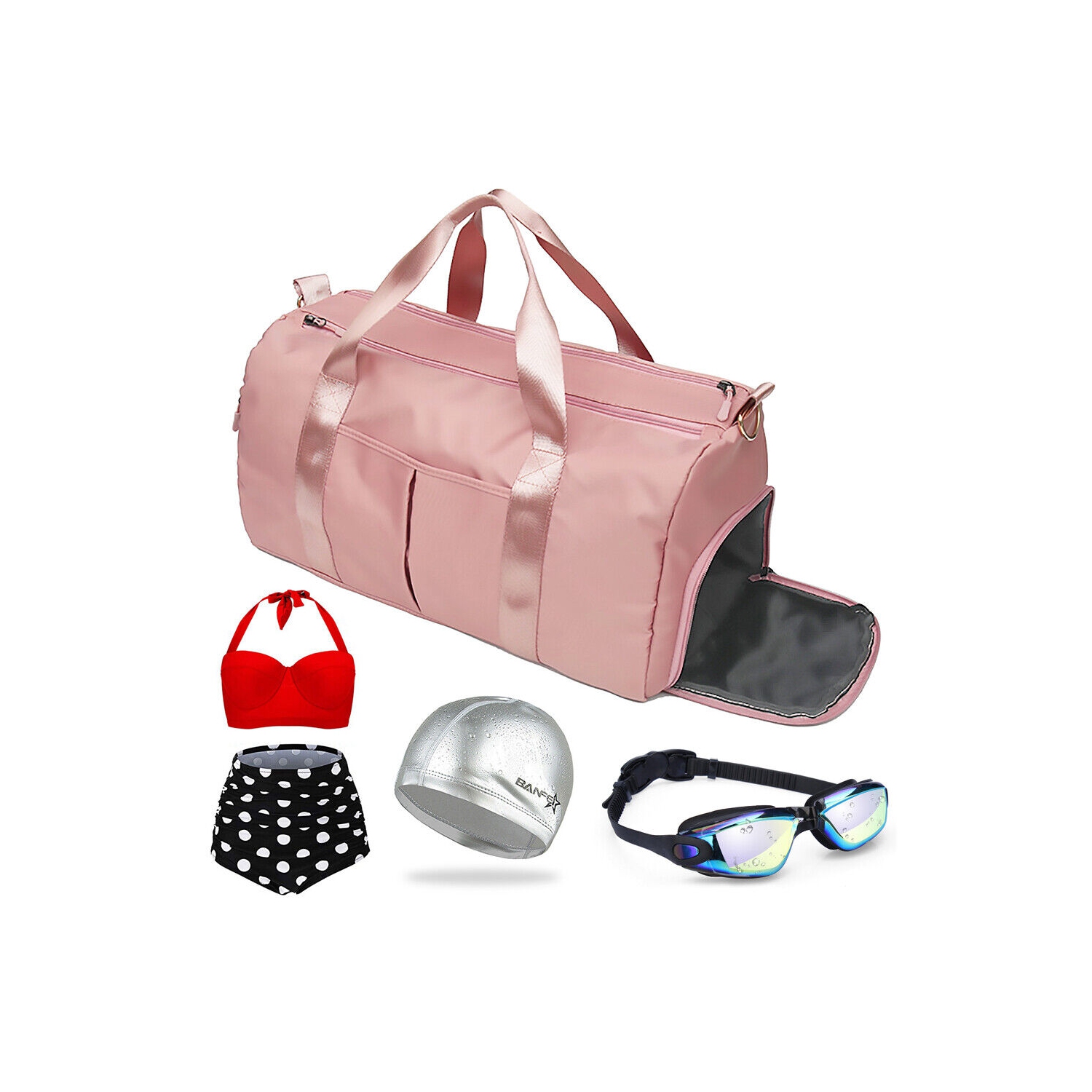 Sac de sport pour femmes avec ensemble de natation - complets et bonnet et lunettes de natation enduites de polyuréthane
