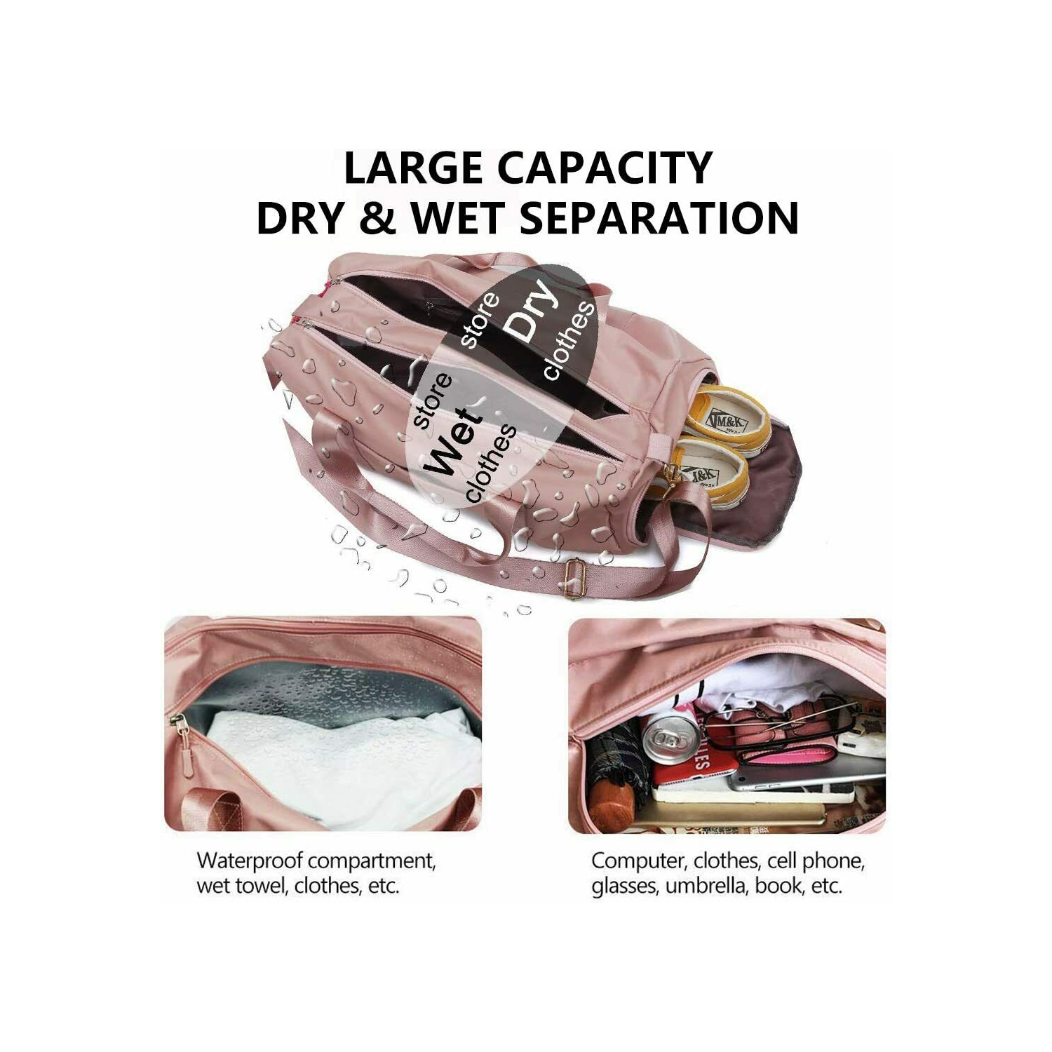 Sac de sport pour femmes avec ensemble de natation - complets et bonnet et lunettes de natation enduites de polyuréthane