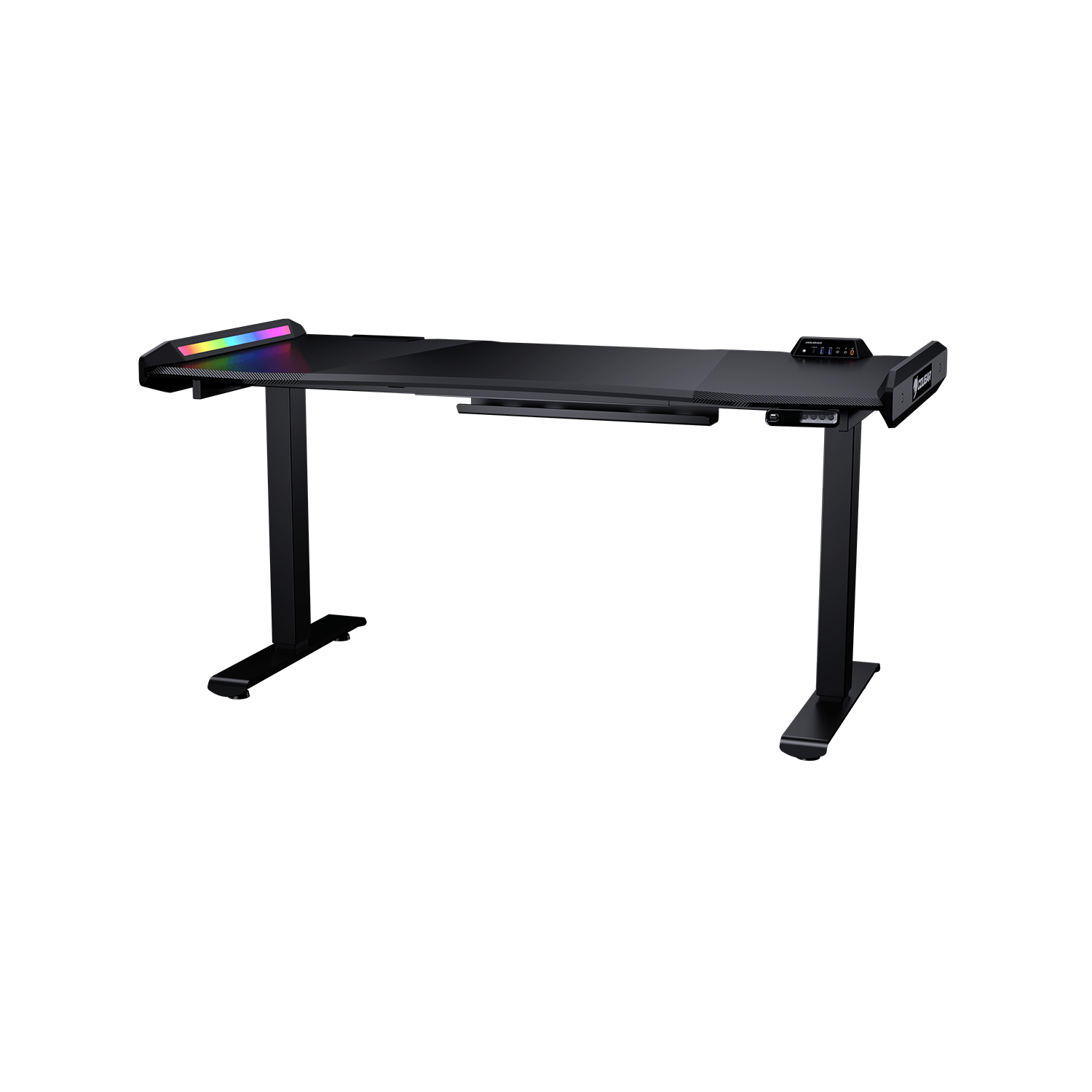 Cougar E-MARS – Bureau de jeu électrique 59&nbsp;pouces, fibre de carbone, effets lumineux RVBA recto verso et boîte de commande E/S USB et prise