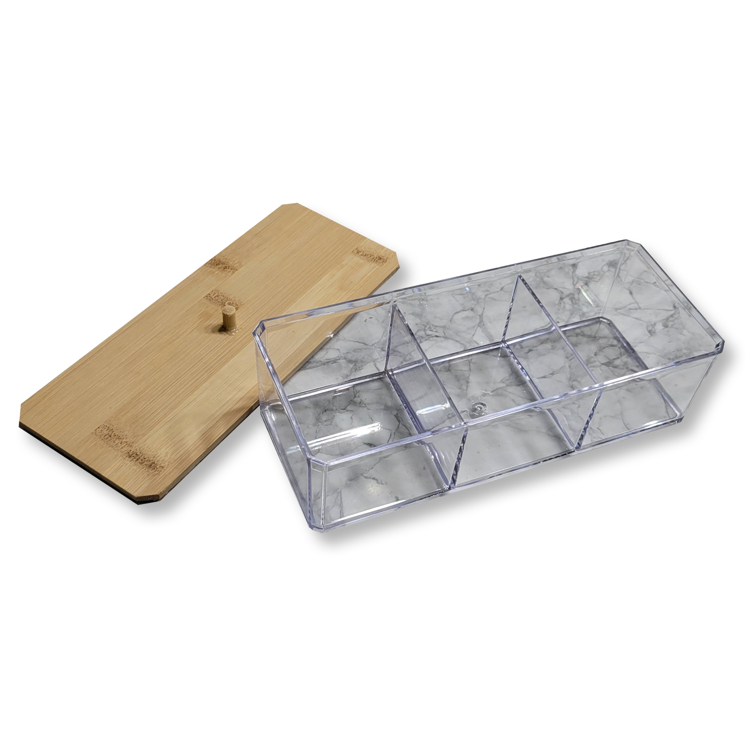 ITY International - Boite de Ragnement avec Couvercles en Bambou, 3 Compartiments, 9.45" x 3.34" x 2.75", Transparent