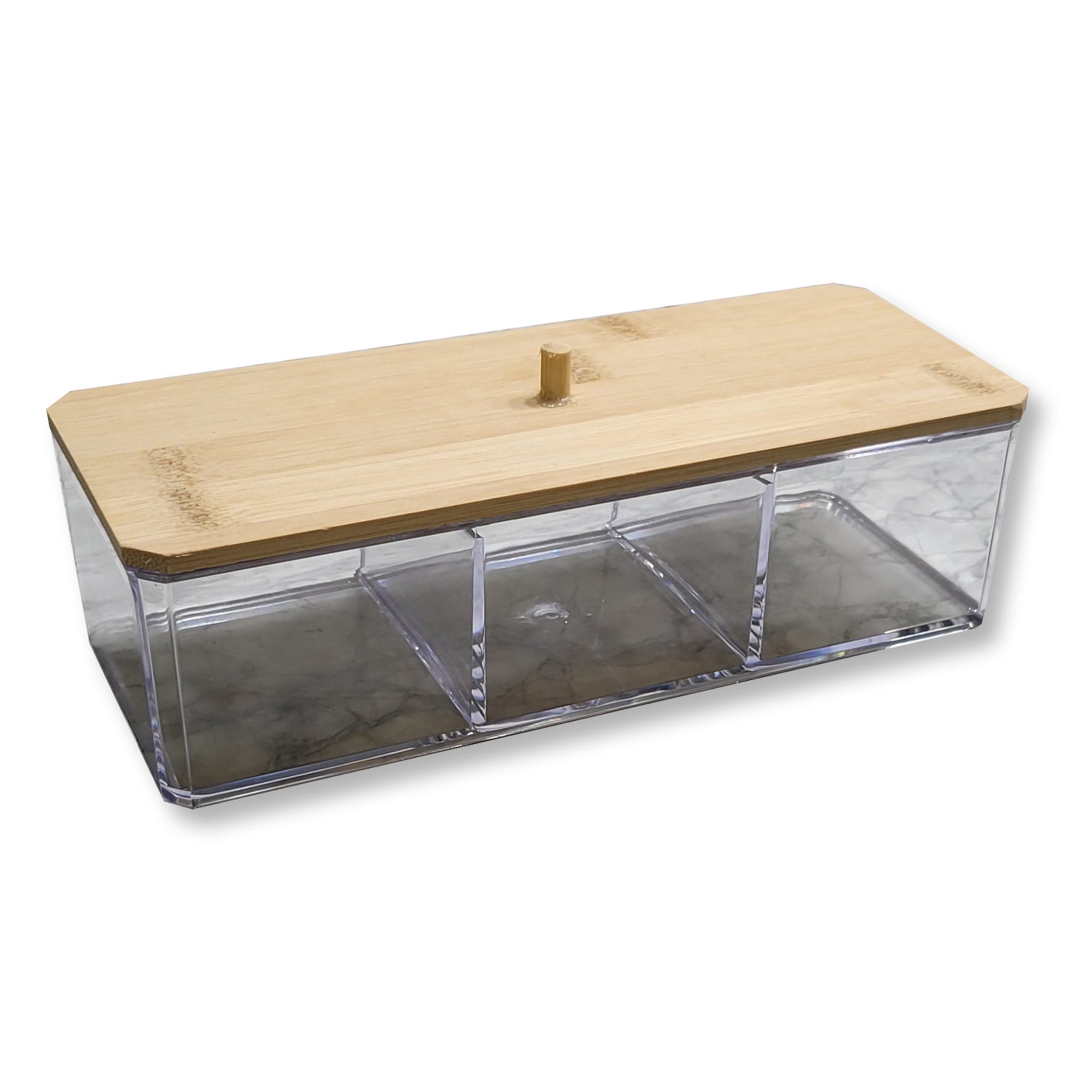 ITY International - Boite de Ragnement avec Couvercles en Bambou, 3 Compartiments, 9.45" x 3.34" x 2.75", Transparent