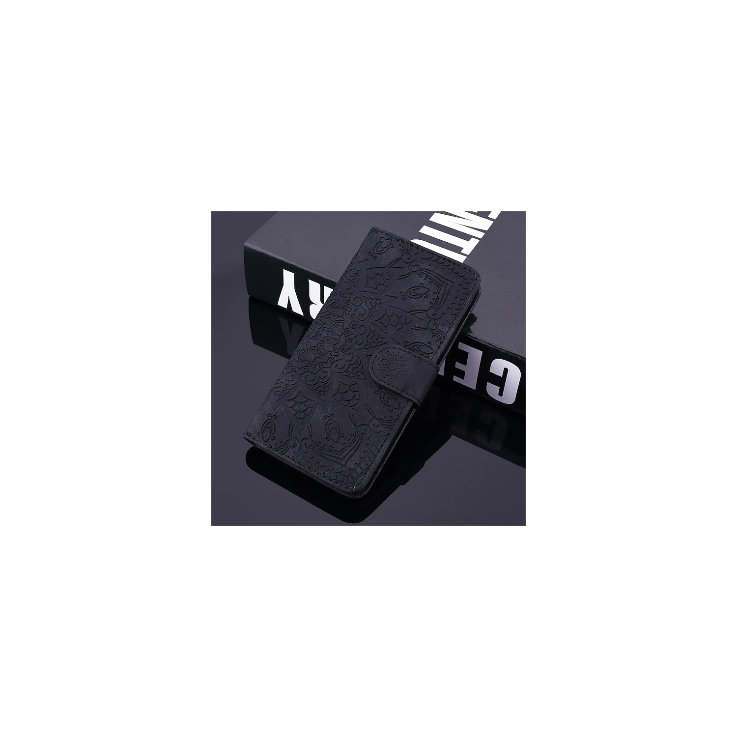 LEDEX Embossed Mandala Flip Wallet Case with Card Holder Leather Kickstand Magnetic Shockproof Cover with Credit Card Holder Stand for iPhone 14 Pro