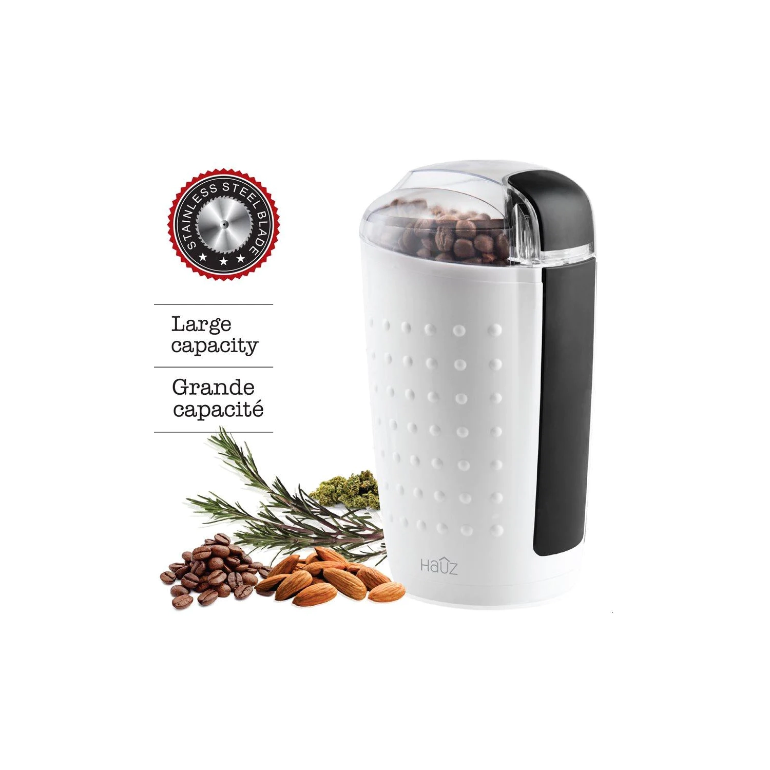 Hauz ACG326 Moulin Électrique pour Café Épices et Fines Herbes Blanc