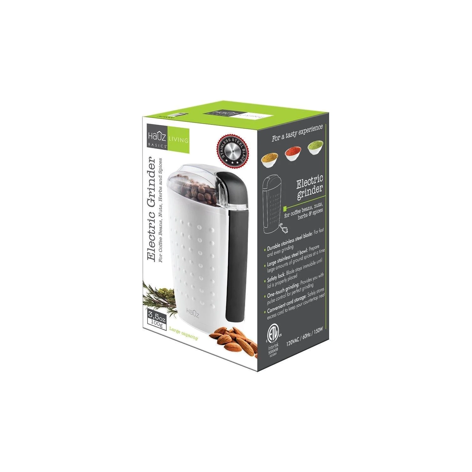 Hauz ACG326 Moulin Électrique pour Café Épices et Fines Herbes Blanc