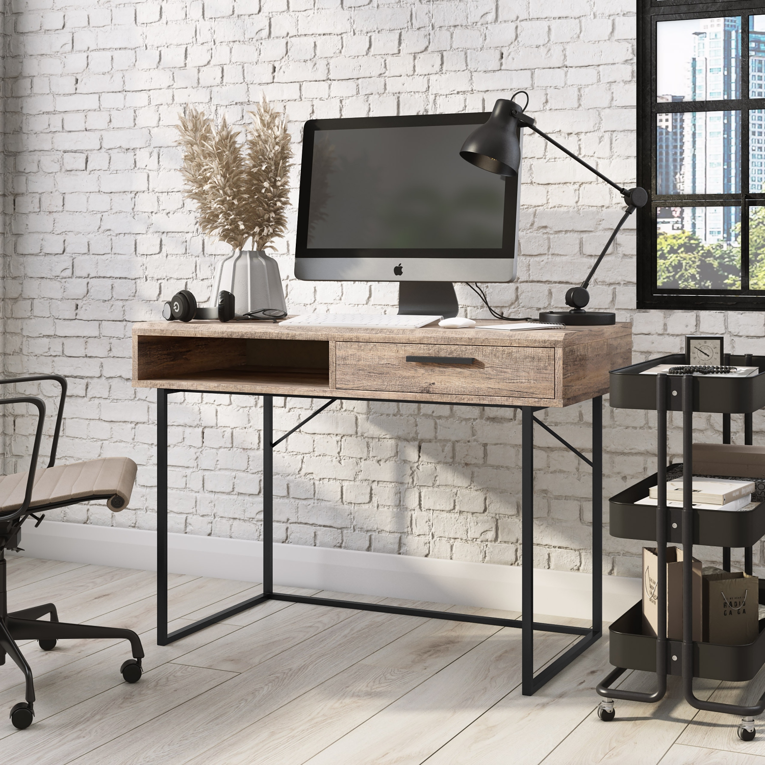 Bureau d'ordinateur Fort Worth finition effet bois marron