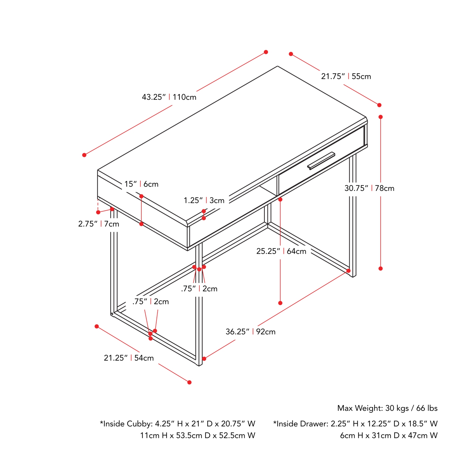 Bureau d'ordinateur Fort Worth finition effet bois marron