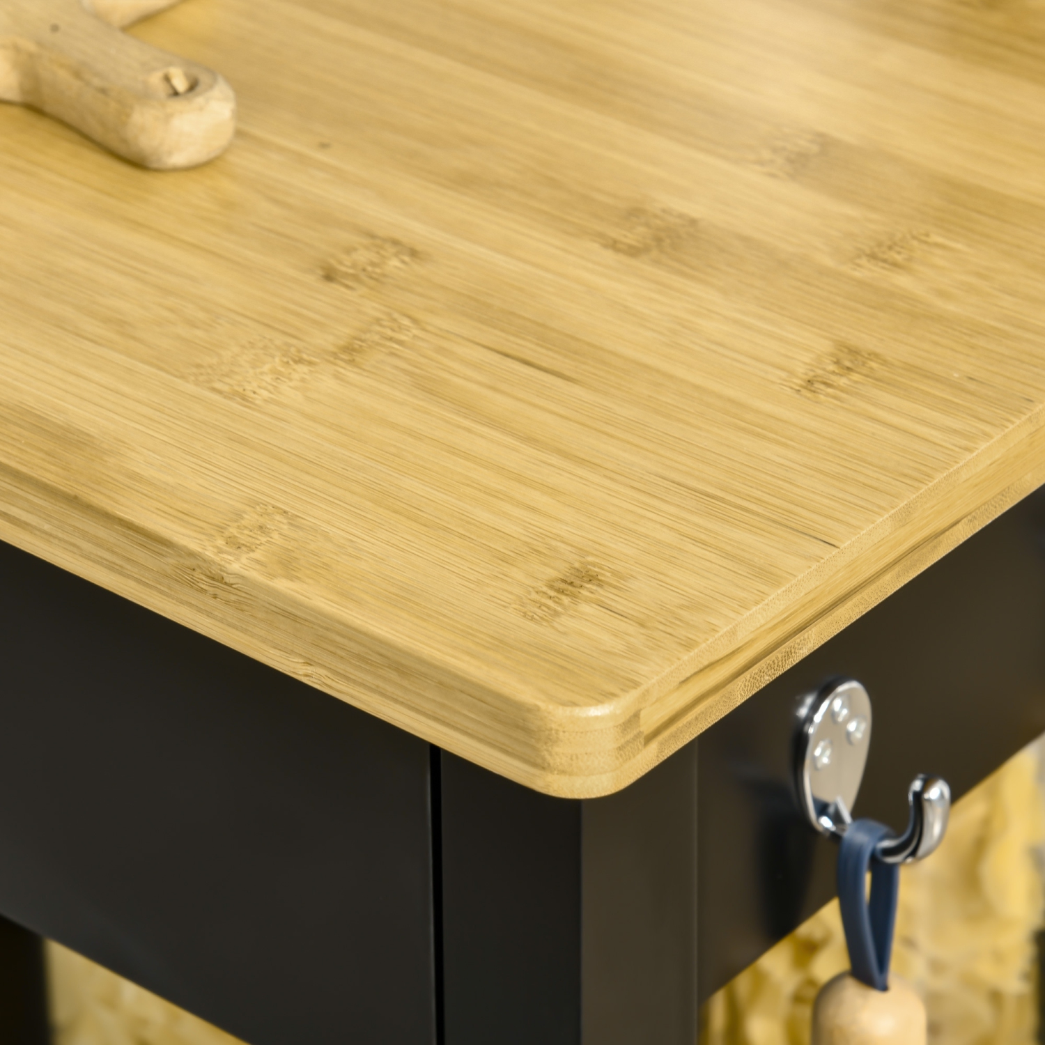 HOMCOM – Chariot de cuisine, petit îlot de cuisine avec tiroir de rangement et crochets latéraux pour salle à manger, noir