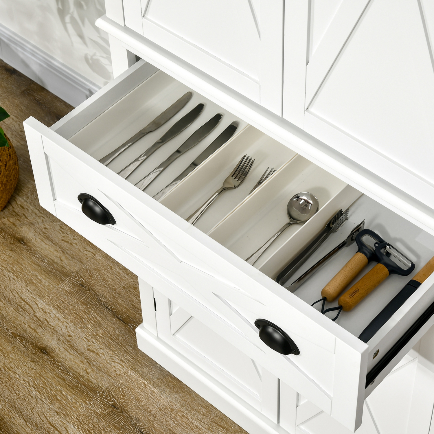 HOMCOM 72.5" Tall Kitchen Pantry Cabinet, Farmhouse Freestanding Kitchen Storage Cabinet with 4 Barn Doors, Drawer and Adjustable Shelves, White