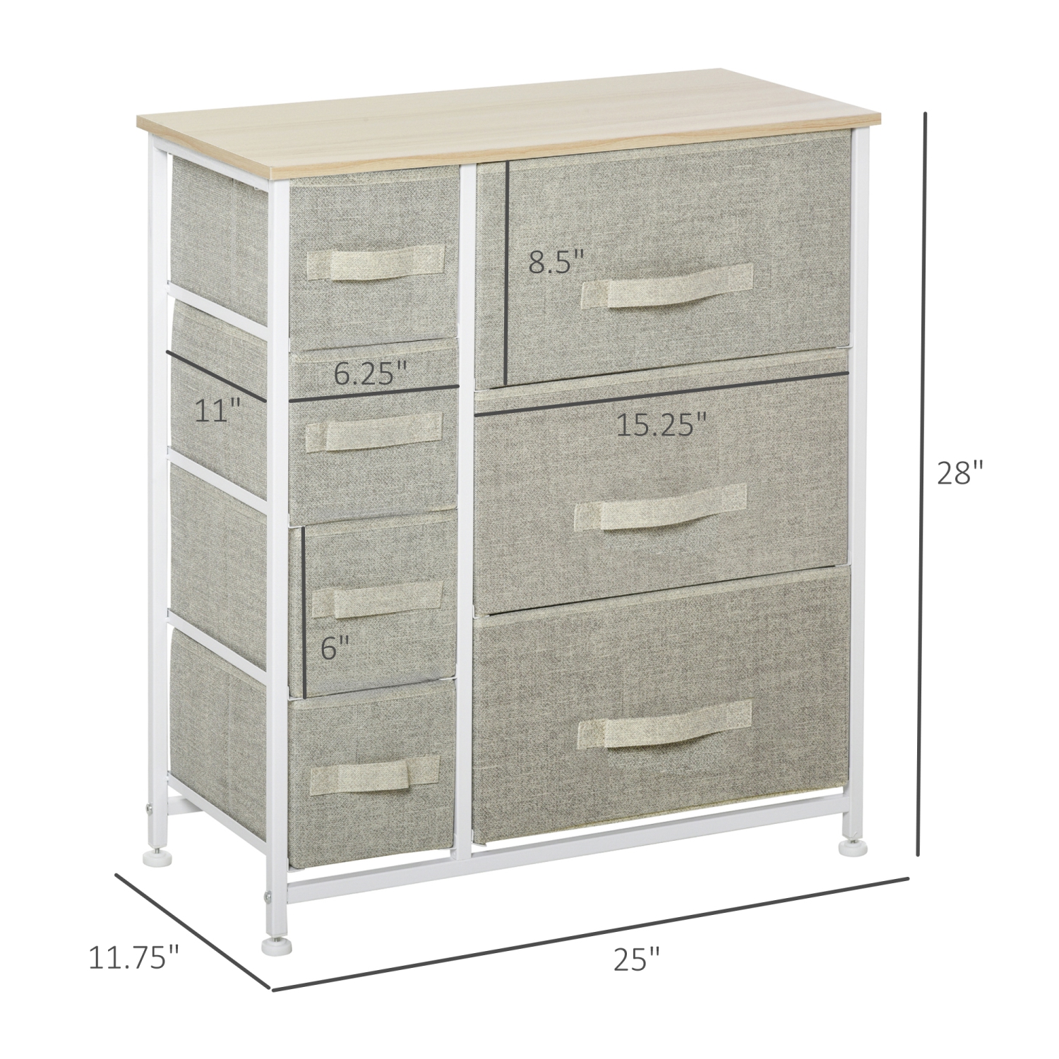 HOMCOM Dresser for Bedroom with 7 Drawers, Chest of Drawers with Metal Frame, Fabric Dresser for Living Room, Entryway, Hallway, Light Grey