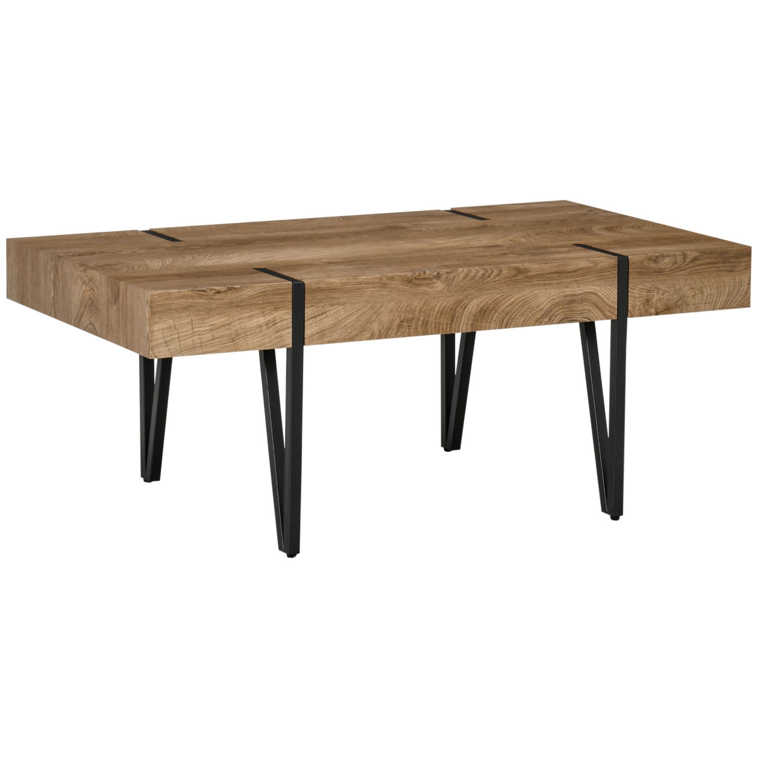HOMCOM Rustic Coffee Table, Rectangle Nature Cocktail Table with Steel Hairpin Legs for Living Room