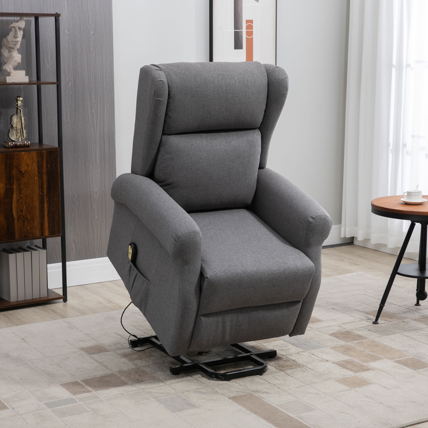 HOMCOM Power Lift Chair for Elderly, Linen Wingback Electric Recliner Chair with Footrest, Remote Control, Side Pockets for Living Room, Grey
