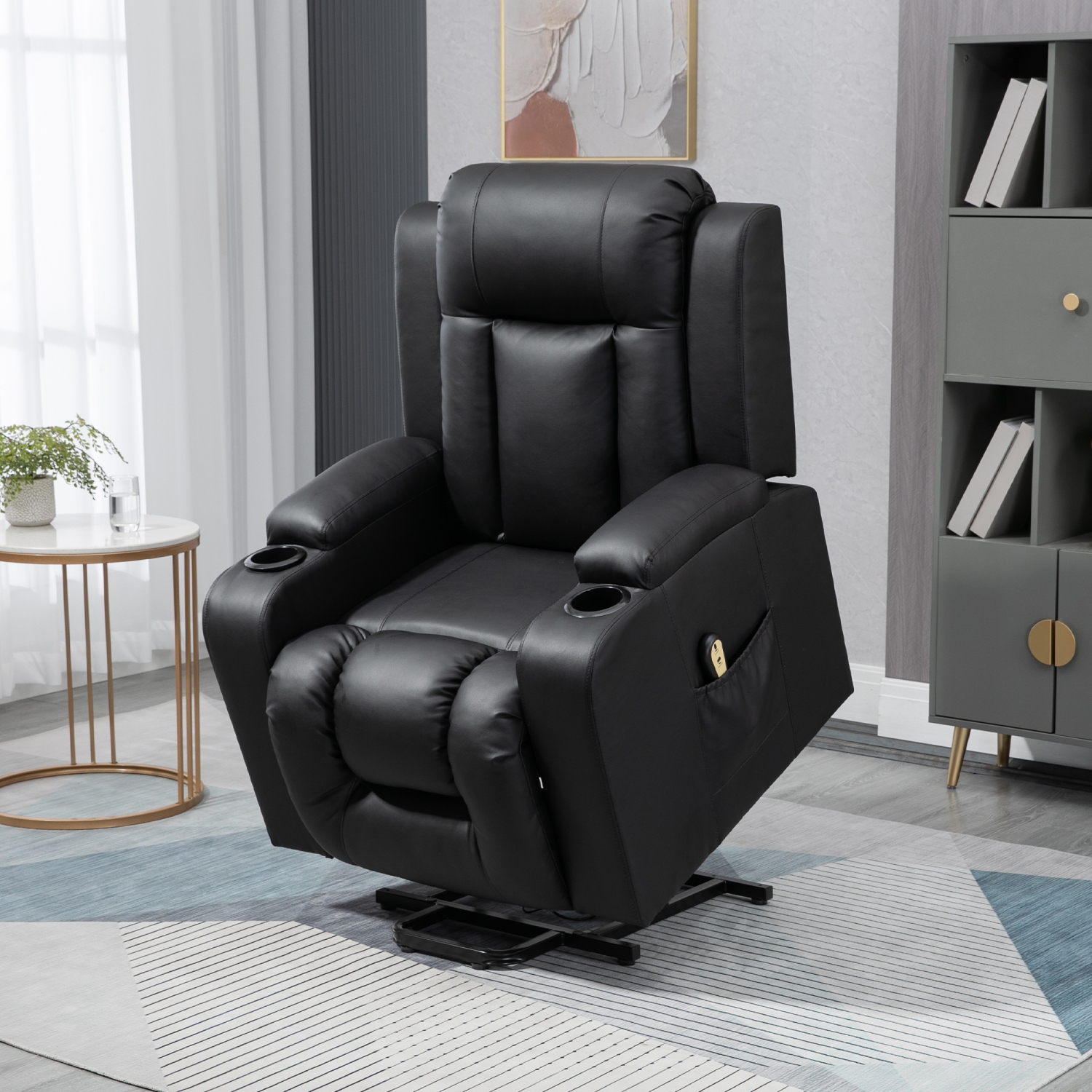 Fauteuil inclinable électrique pour personnes âgées de HOMCOM, fauteuil inclinable en cuir PU avec repose-pieds, télécommande, pochettes latérales et