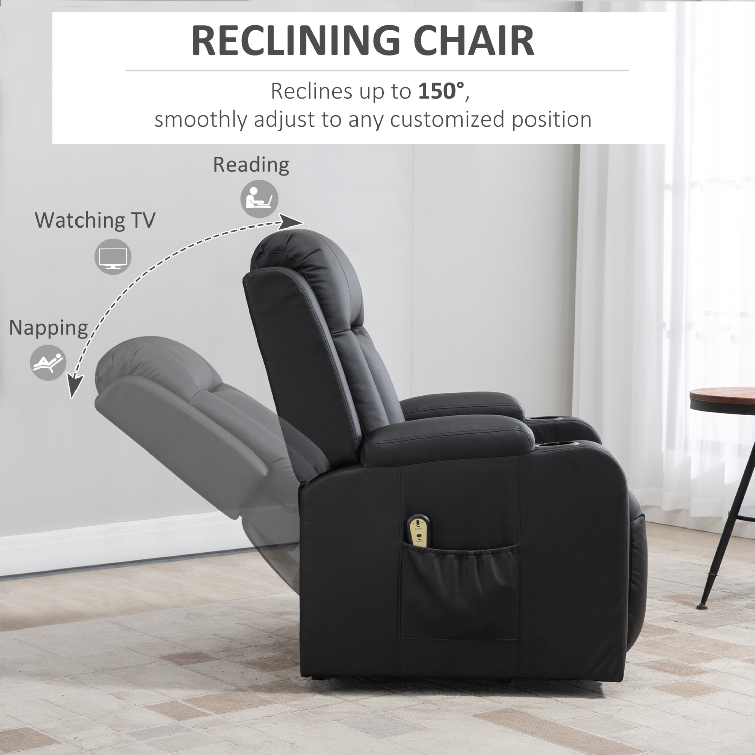 Fauteuil inclinable électrique pour personnes âgées de HOMCOM, fauteuil inclinable en cuir PU avec repose-pieds, télécommande, pochettes latérales et