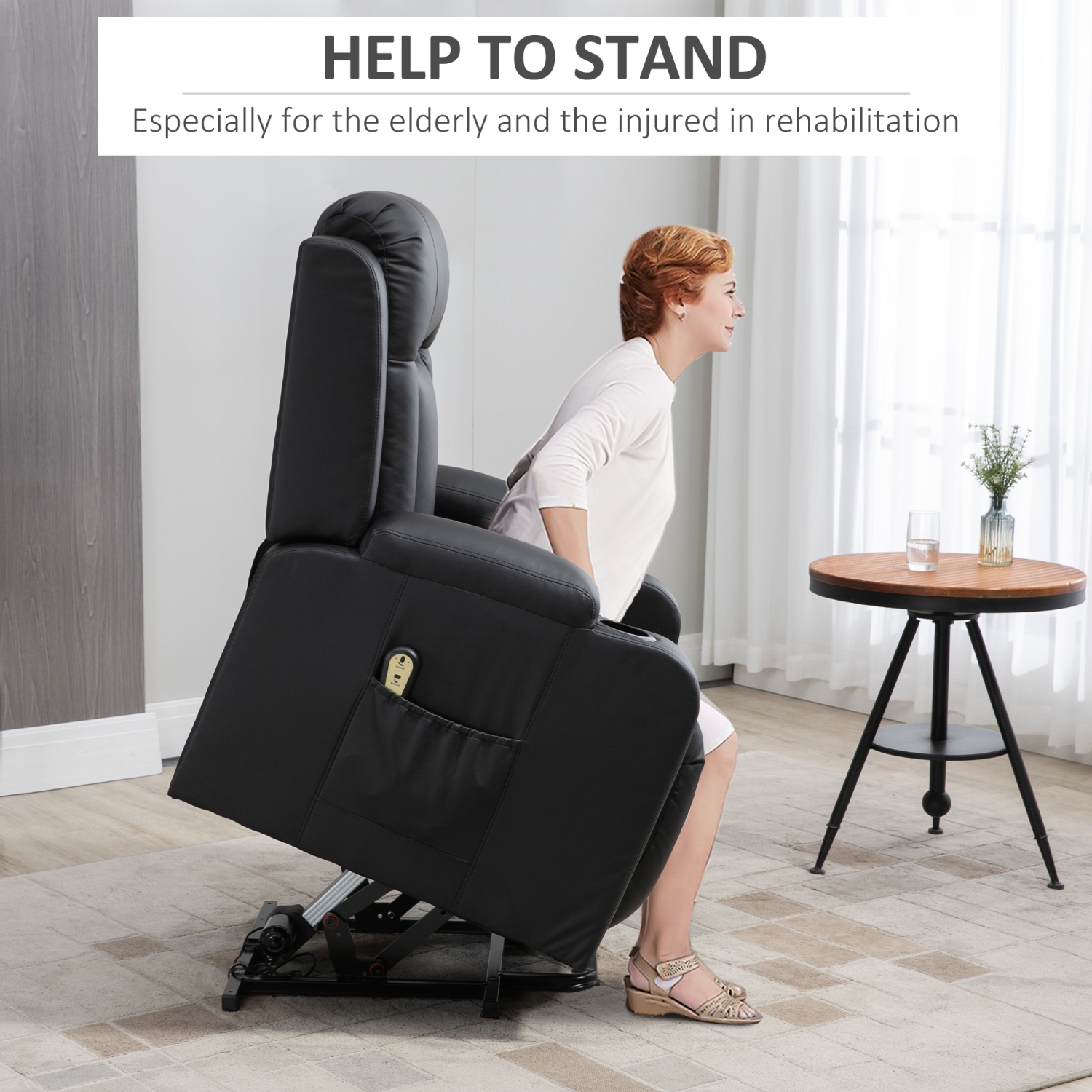 Fauteuil inclinable électrique pour personnes âgées de HOMCOM, fauteuil inclinable en cuir PU avec repose-pieds, télécommande, pochettes latérales et