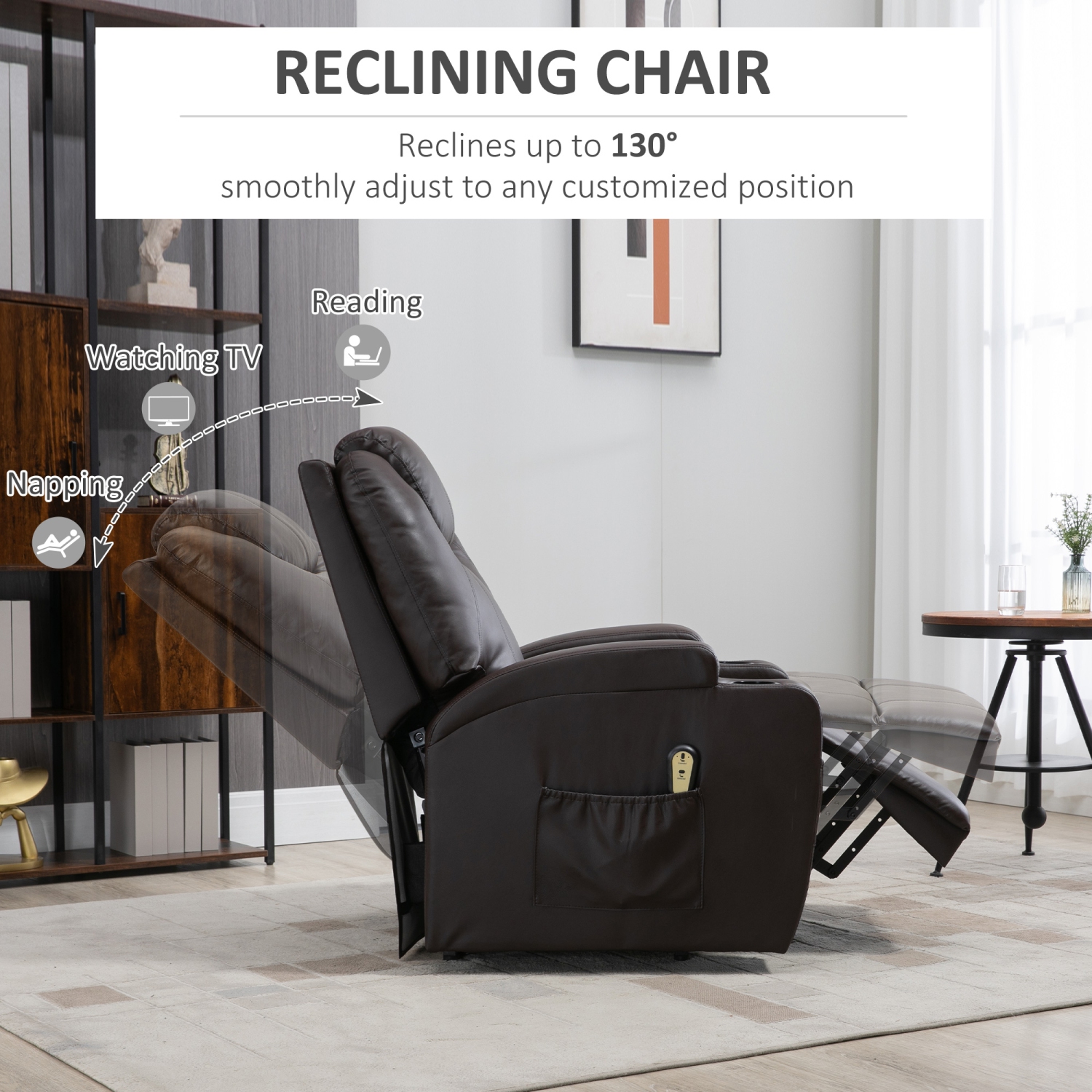 HOMCOM Power Lift Recliner Chair for Elderly, PU Leather Lift Chair with Footrest, Remote Control, Side Pockets and Cup Holders, Reclining Sofa for