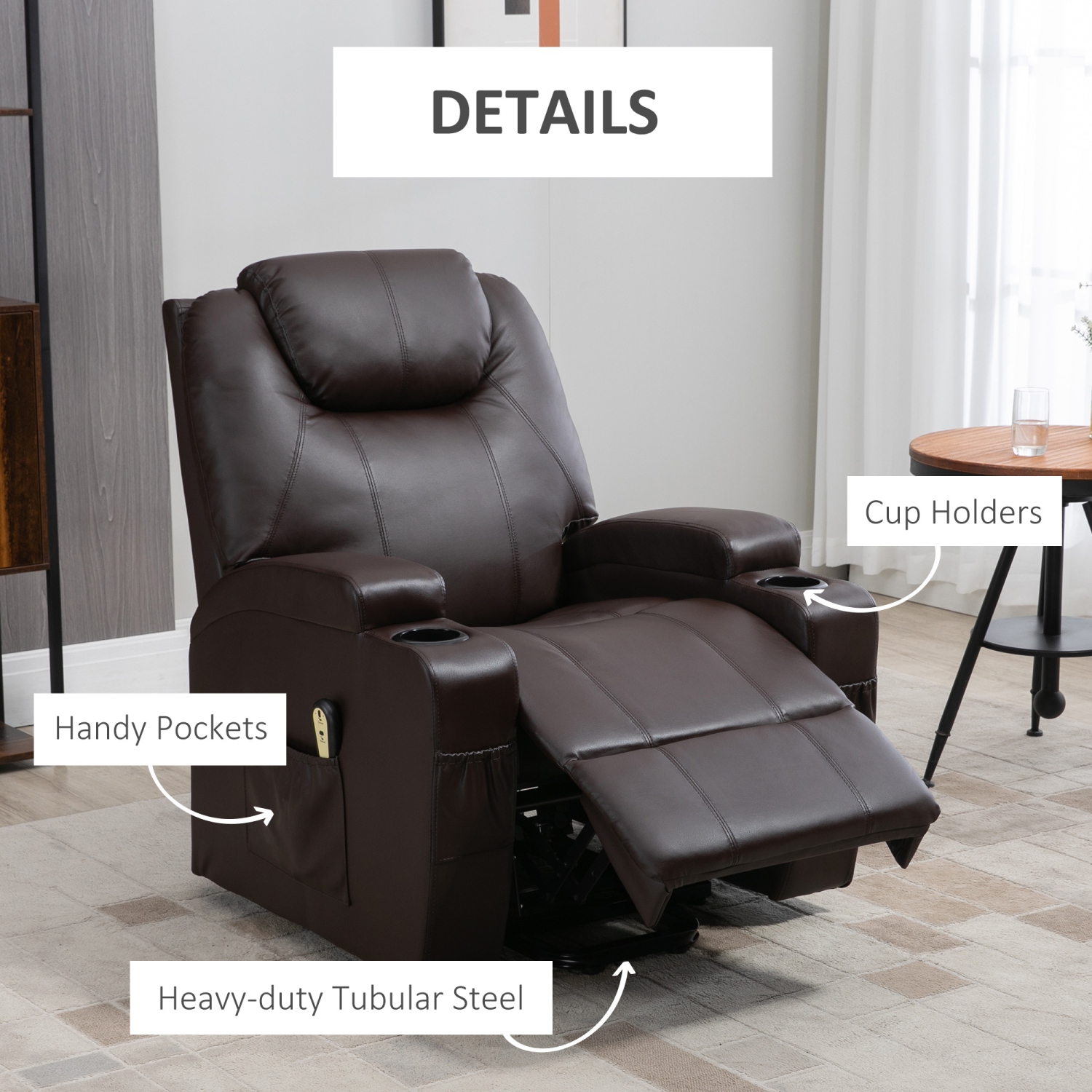 HOMCOM Power Lift Recliner Chair for Elderly, PU Leather Lift Chair with Footrest, Remote Control, Side Pockets and Cup Holders, Reclining Sofa for