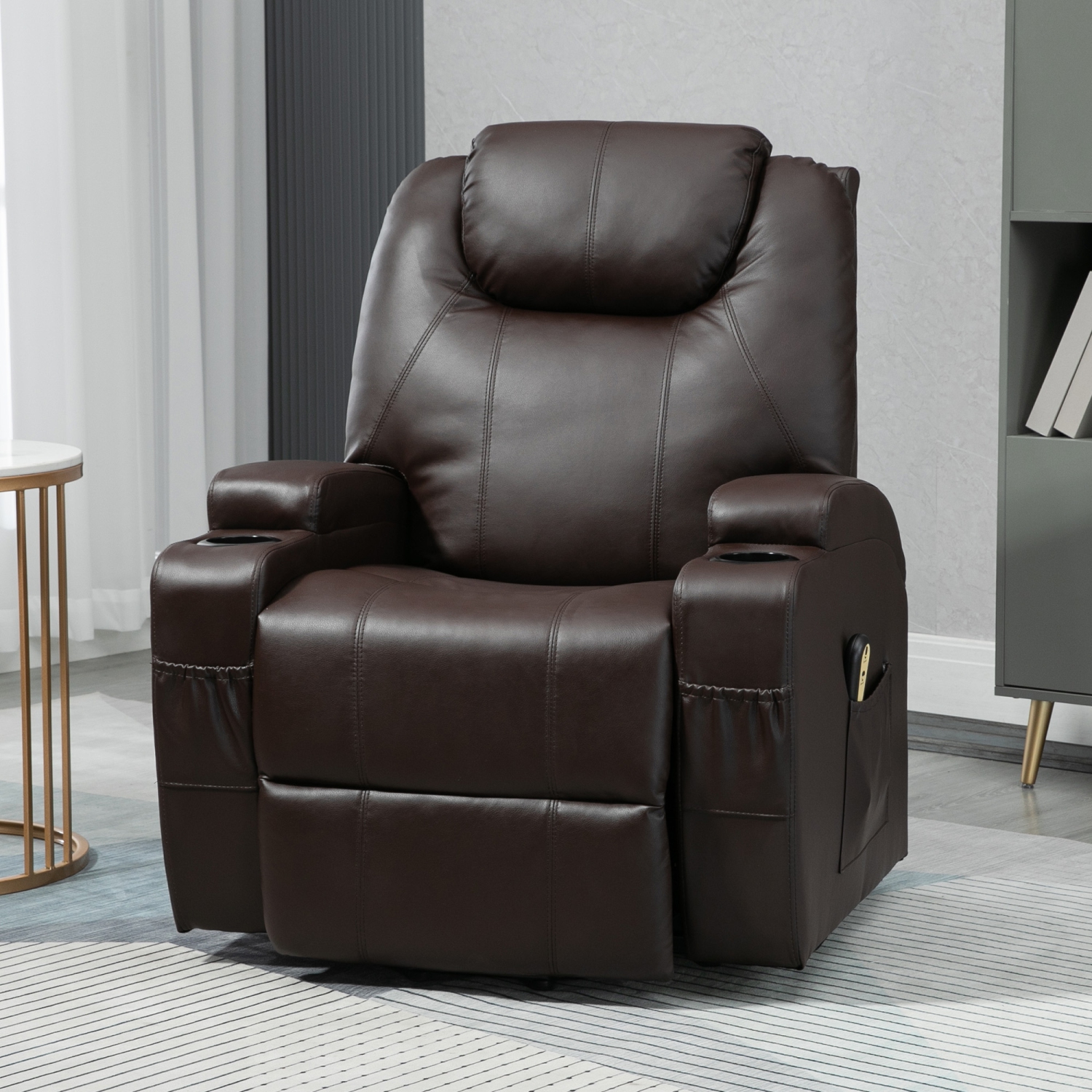 HOMCOM Power Lift Recliner Chair for Elderly, PU Leather Lift Chair with Footrest, Remote Control, Side Pockets and Cup Holders, Reclining Sofa for