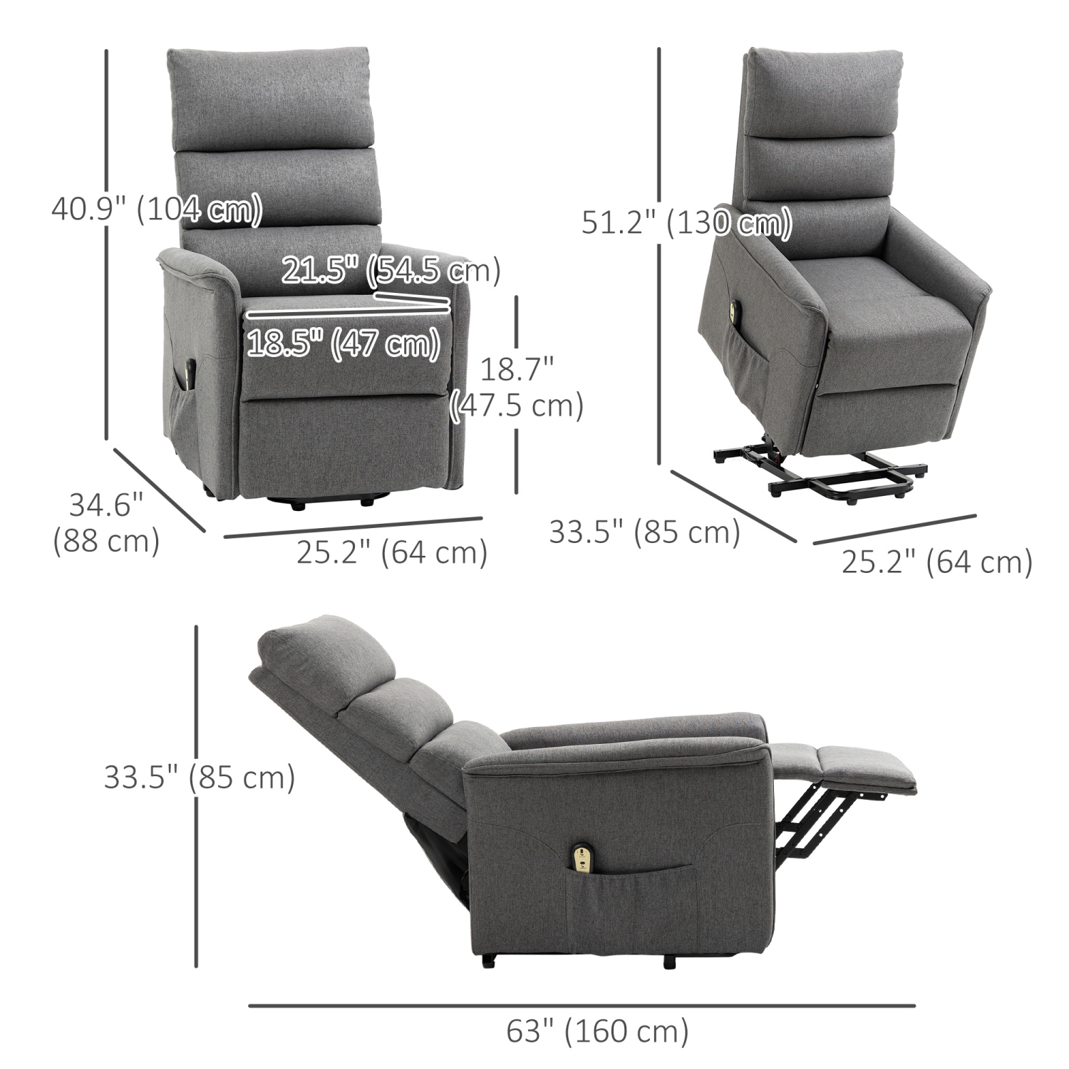 HOMCOM Power Lift Recliner Chair, Electric Lift Chair for Elderly, Padded Reclining Sofa with Remote Control, Side Pockets, Footrest, for Living