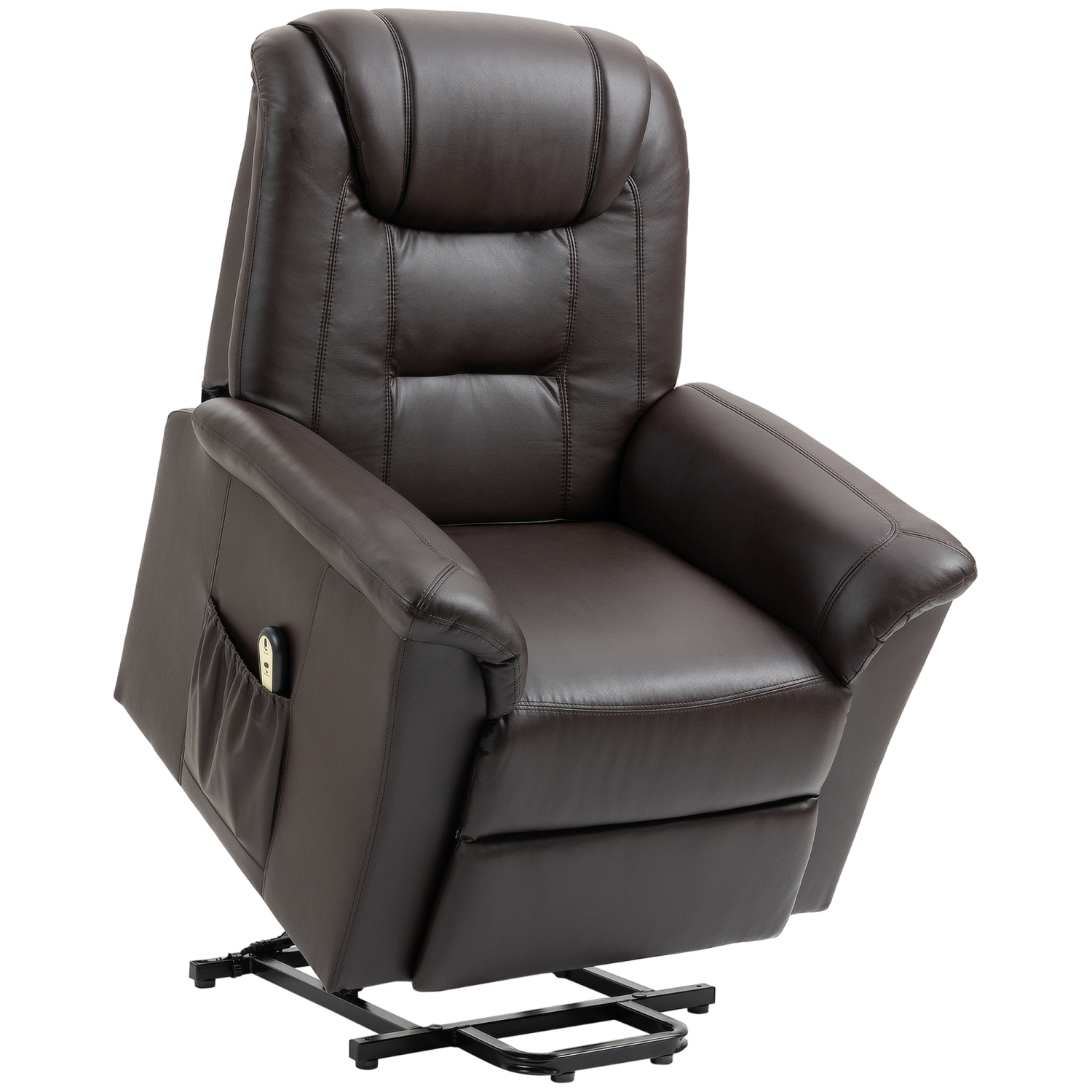 HOMCOM Electric Power Lift Chair for Elderly, PU Leather Recliner Sofa with Footrest and Remote Control for Living Room, Brown