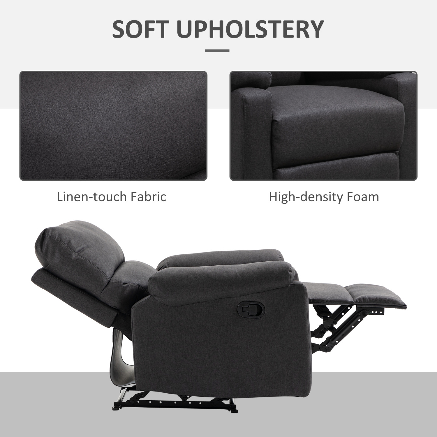 HOMCOM Fauteuil inclinable manuel avec repose-pieds pour salon, chambre, bureau, gris foncé