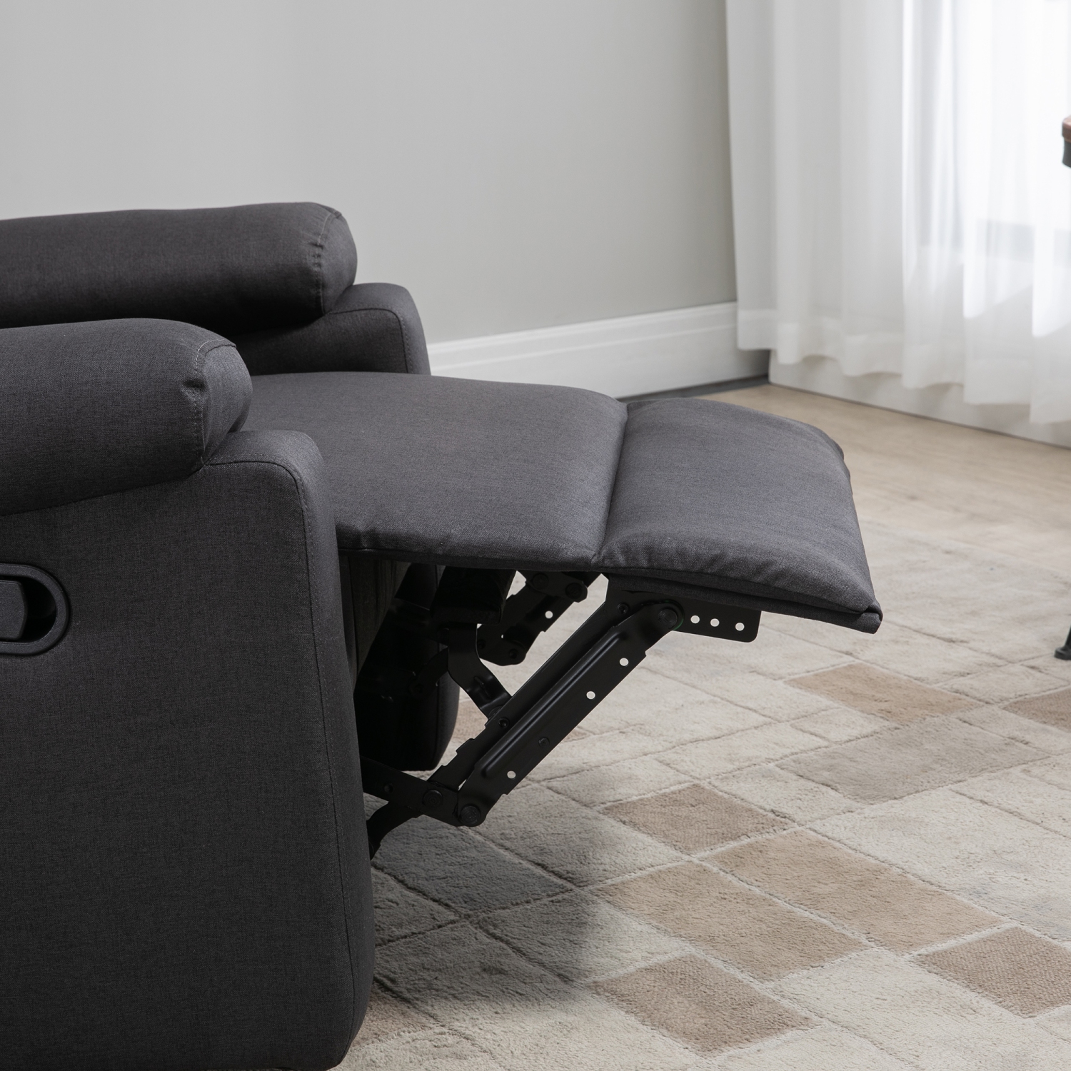 HOMCOM Fauteuil inclinable manuel avec repose-pieds pour salon, chambre, bureau, gris foncé