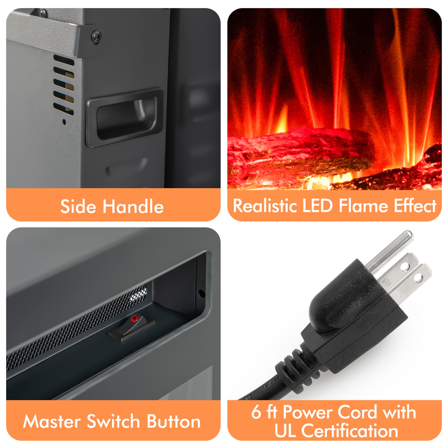 Cheminée Électrique Encastrable de Marque Costway de 172,7 cm Murale Ultra-Plate avec Décoration Bûche Cristal