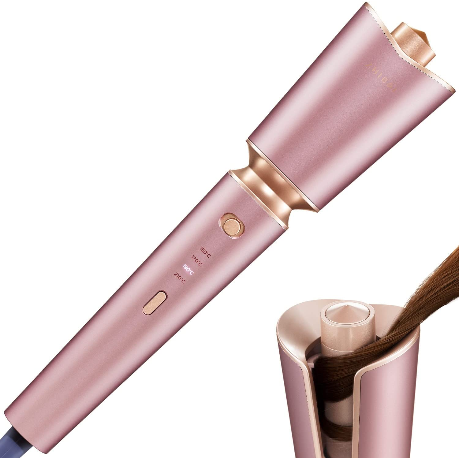 Zhibai Auto Shut-Off Beach Waves Culing Wand with 1''Ceramic Barrel, Fast Heating for Lasting Hair Culer Styling Tool-Pink