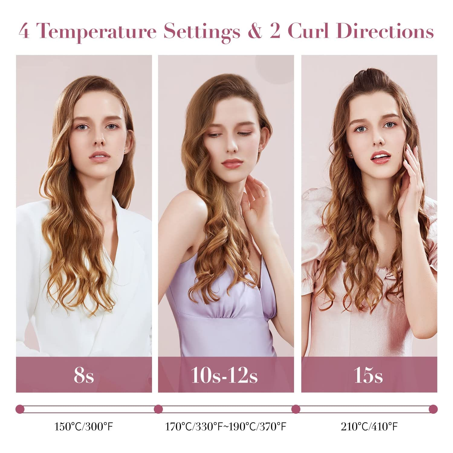 Zhibai Auto Shut-Off Beach Waves Culing Wand with 1''Ceramic Barrel, Fast Heating for Lasting Hair Culer Styling Tool-Pink