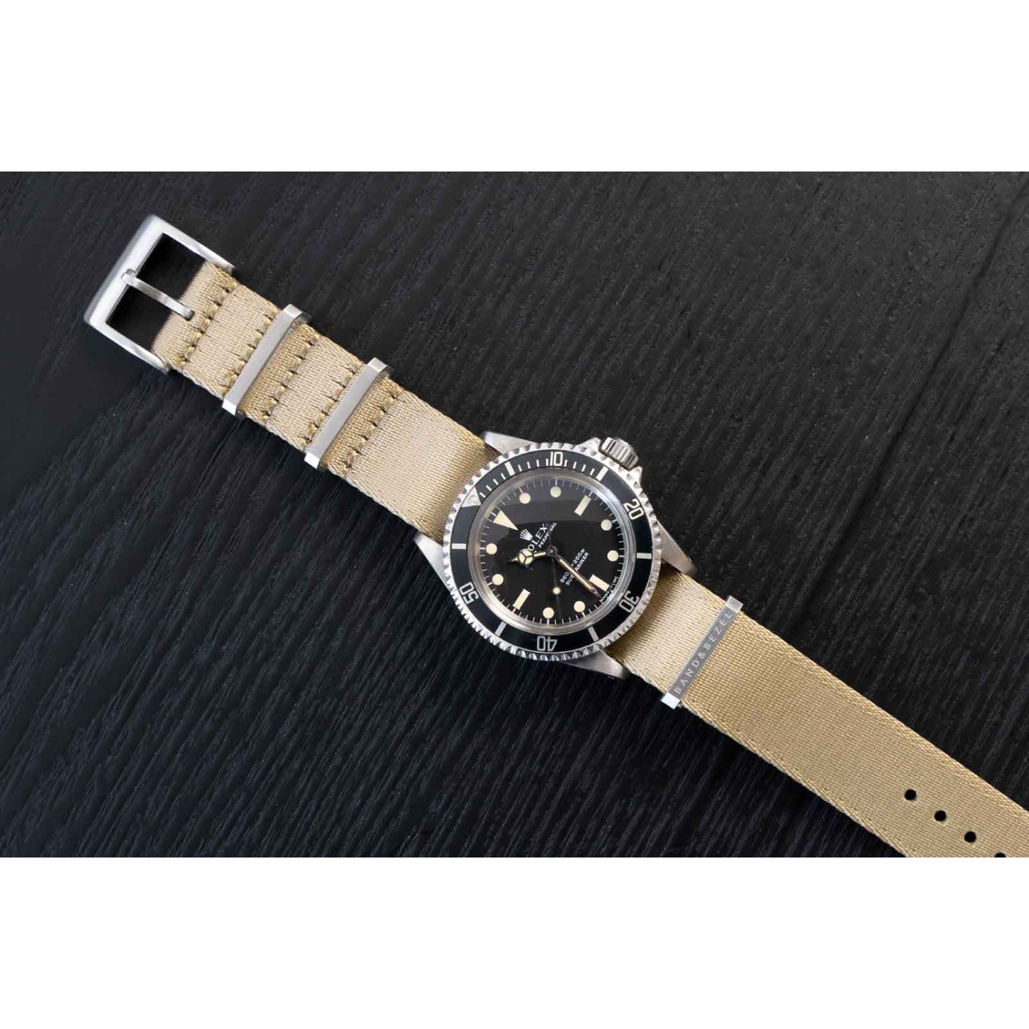 Bracelet et lunette en cuir avec ceinture de sécurité NATO - 22 mm - grès