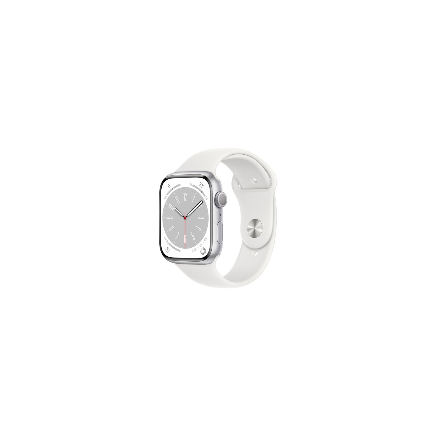 Remis à neuf - Apple Watch Series 8 (GPS) avec boîtier en aluminium argenté et bracelet sport blanc de 45&nbsp;mm - moyen/Grand