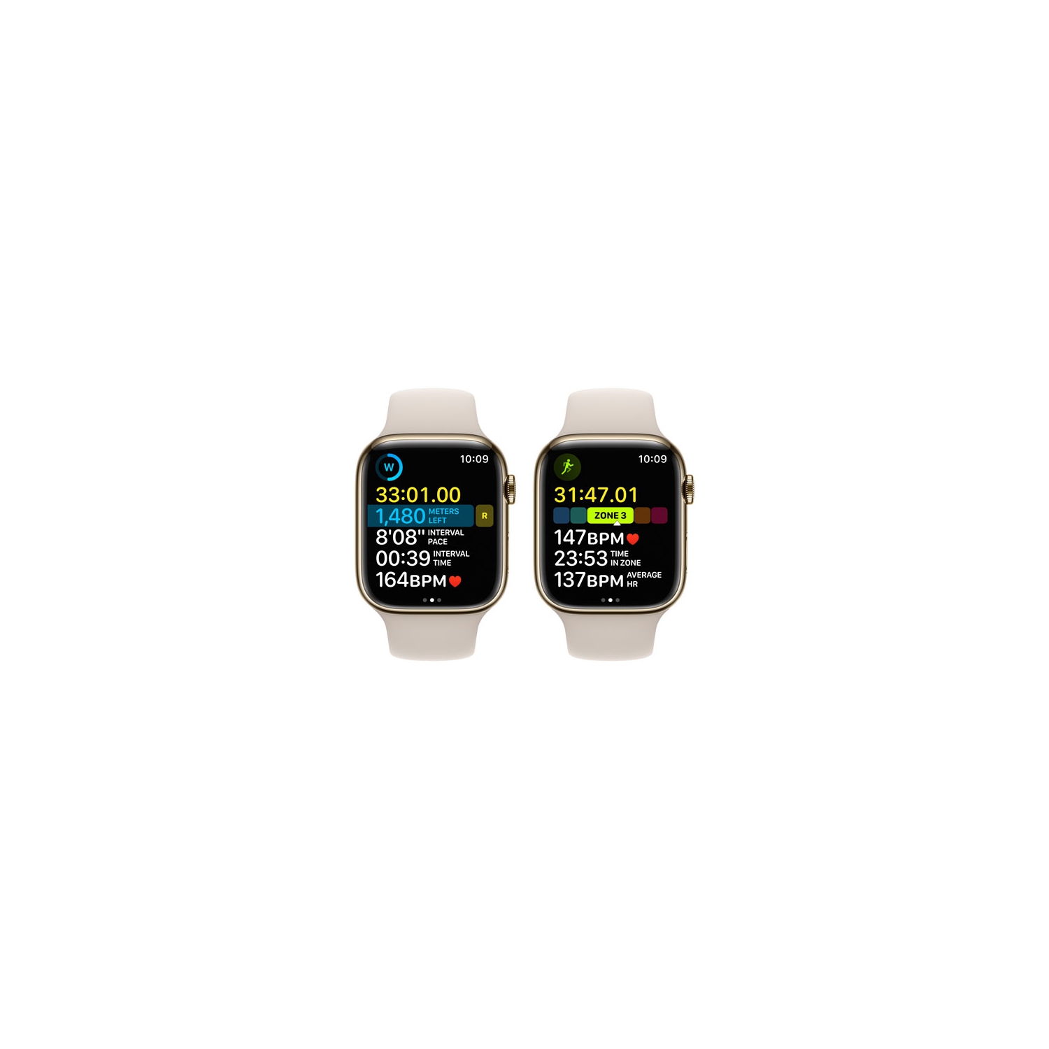 Boîte ouverte - Apple Watch Series 8 avec boîtier en acier inoxydable doré et bracelet sport comète - moyen/Grand