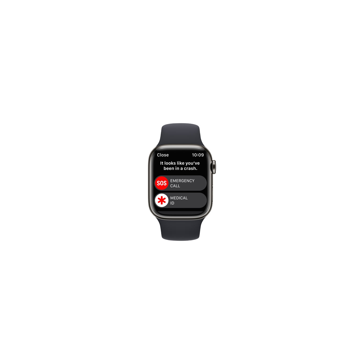 Boîte ouverte - Apple Watch Series 8 avec boîtier 41&nbsp;mm en acier inoxydable graphite et bracelet sport minuit - petit/moyen