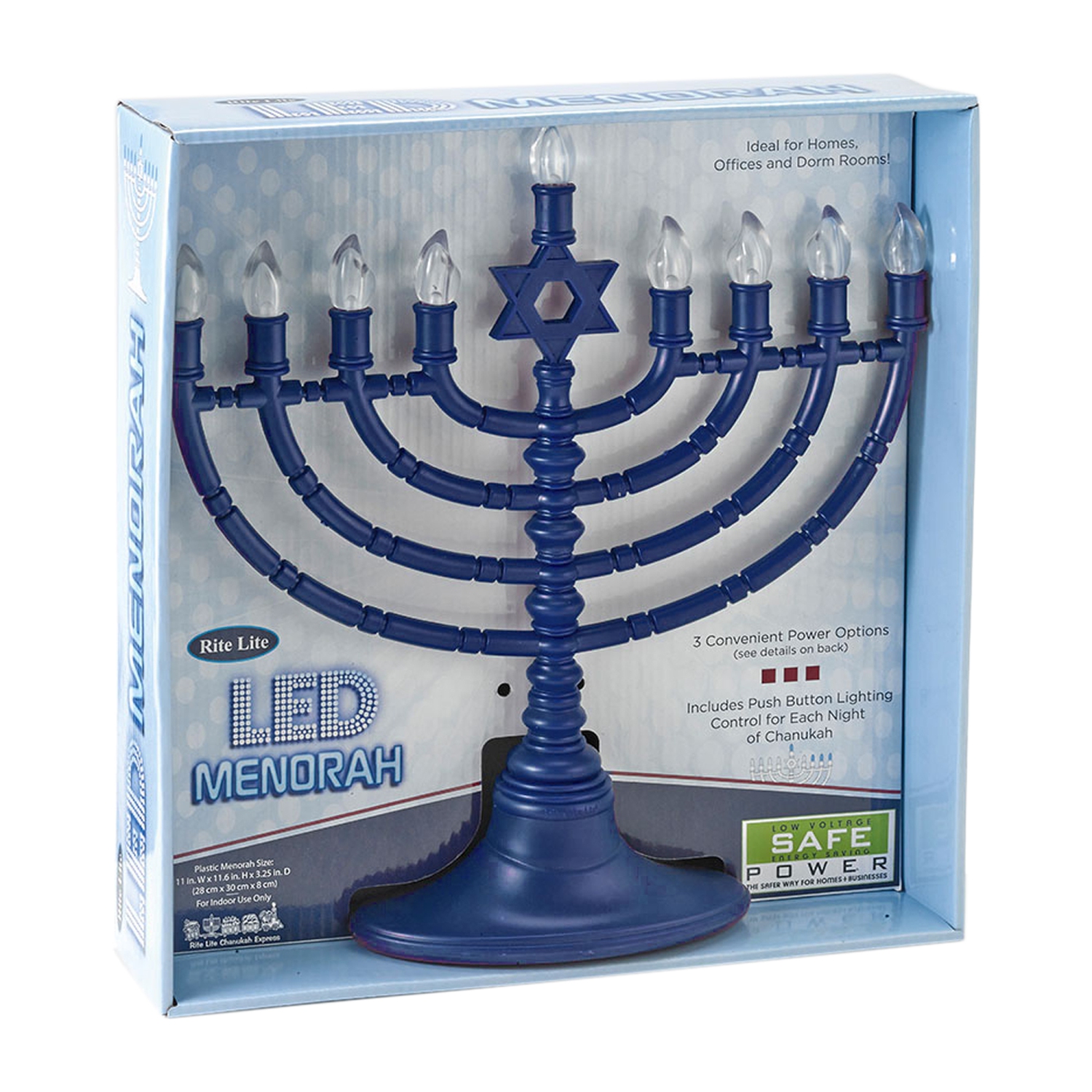 11.5-Inch Blue Star of David Hanukkah Menorah LED Bulbs