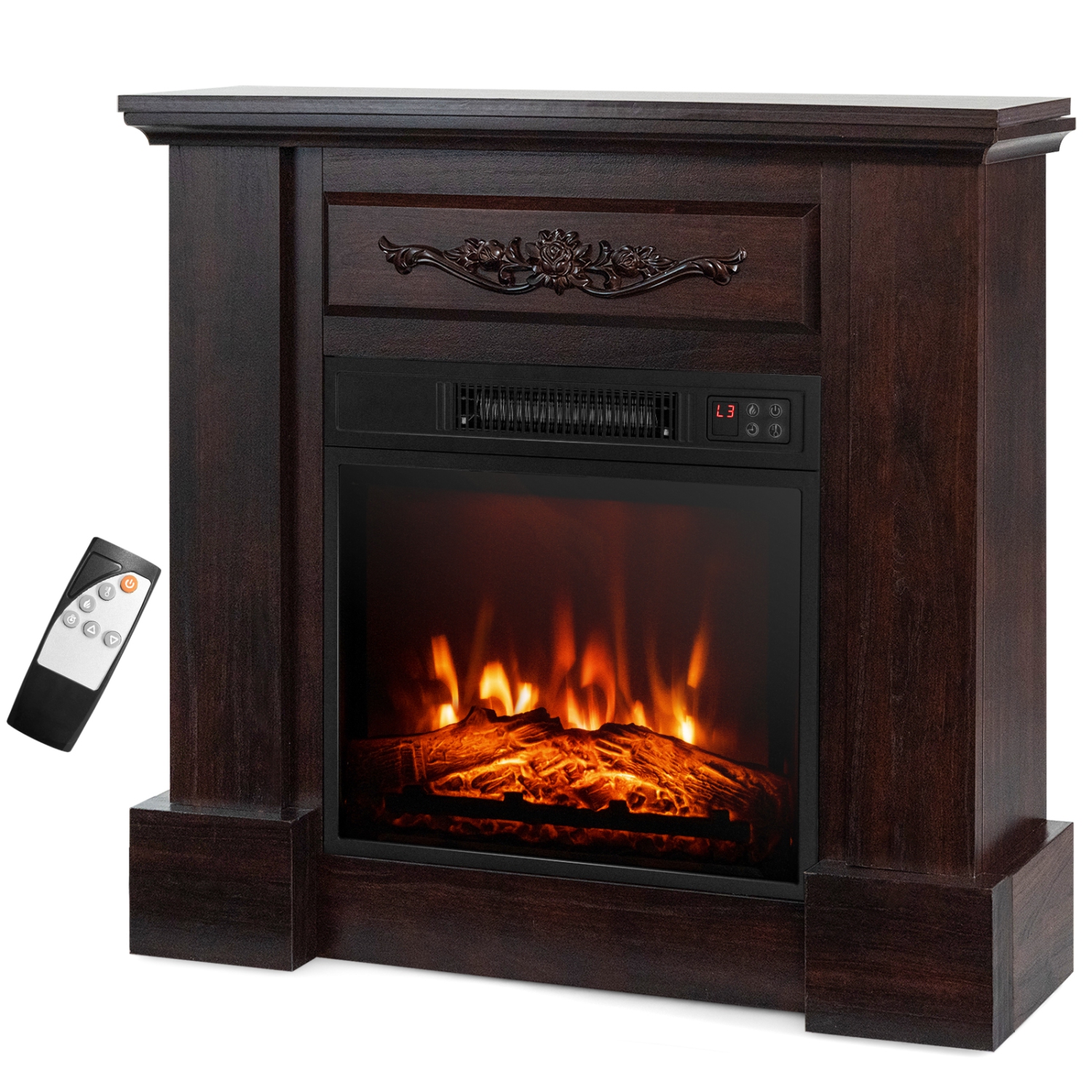 Costway 32" Electric Fireplace Mantel TV Stand Space Heater w/Remote Control 1400W