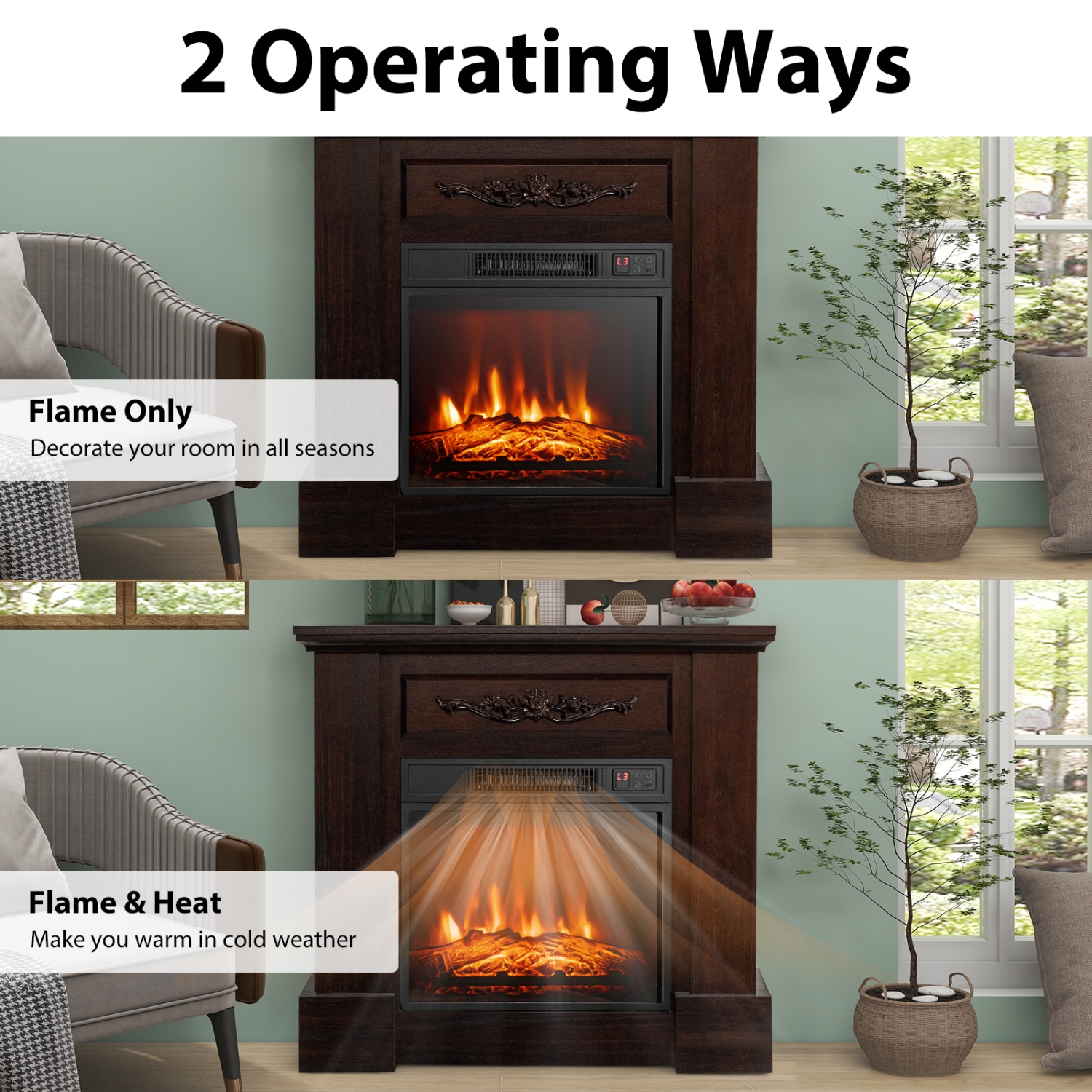 Costway 32" Electric Fireplace Mantel TV Stand Space Heater w/Remote Control 1400W