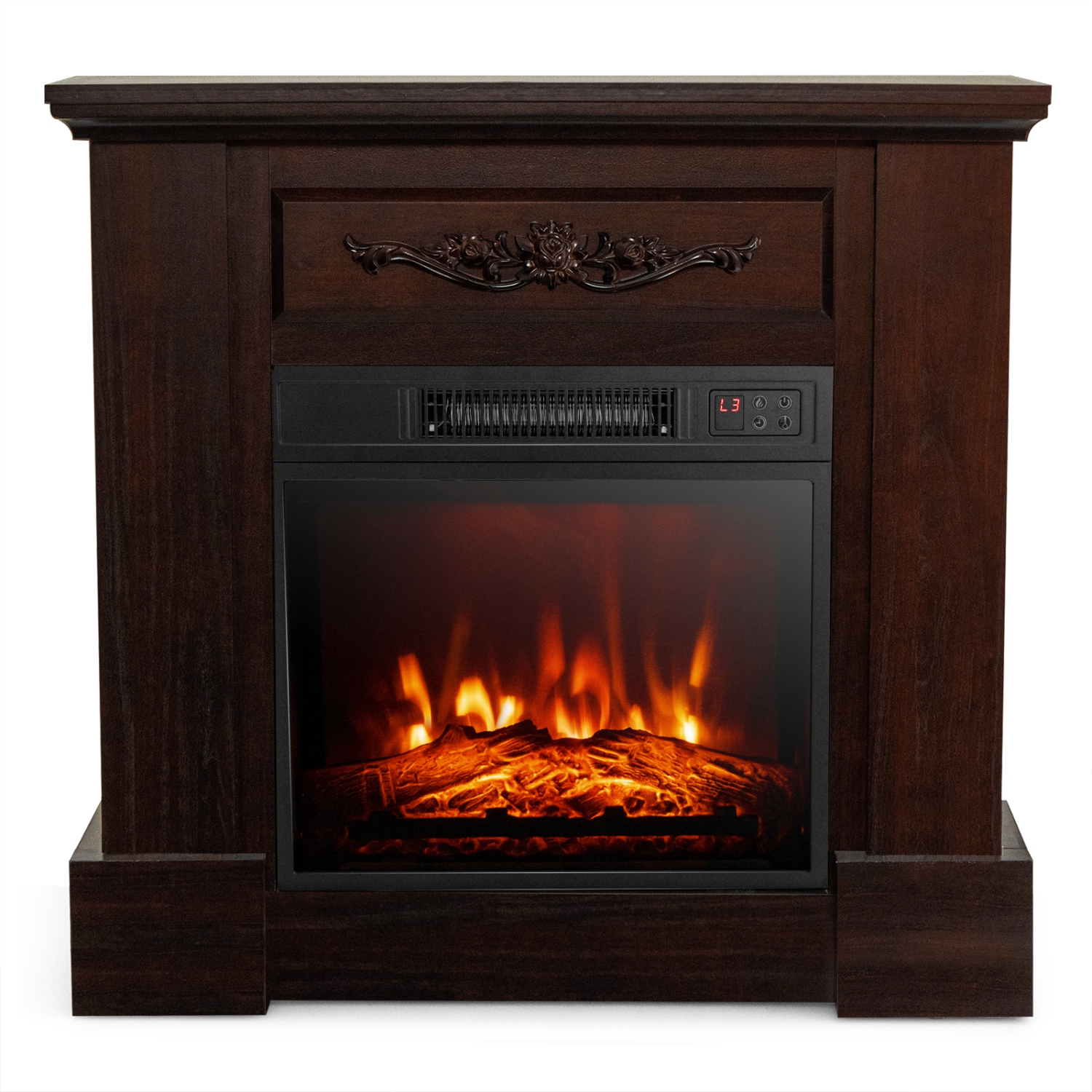 Costway 32" Electric Fireplace Mantel TV Stand Space Heater w/Remote Control 1400W